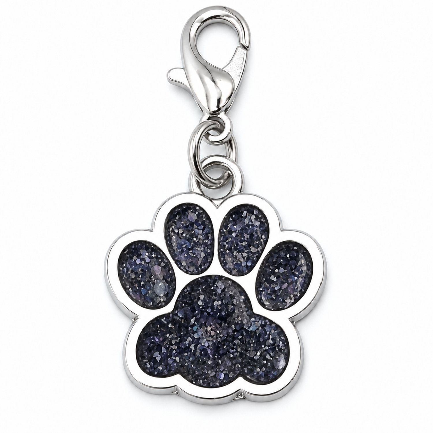 Bol.com Metalen klikhanger sleutelhanger hondenpootje zwart met glitter voor ketting of halsband aanbieding