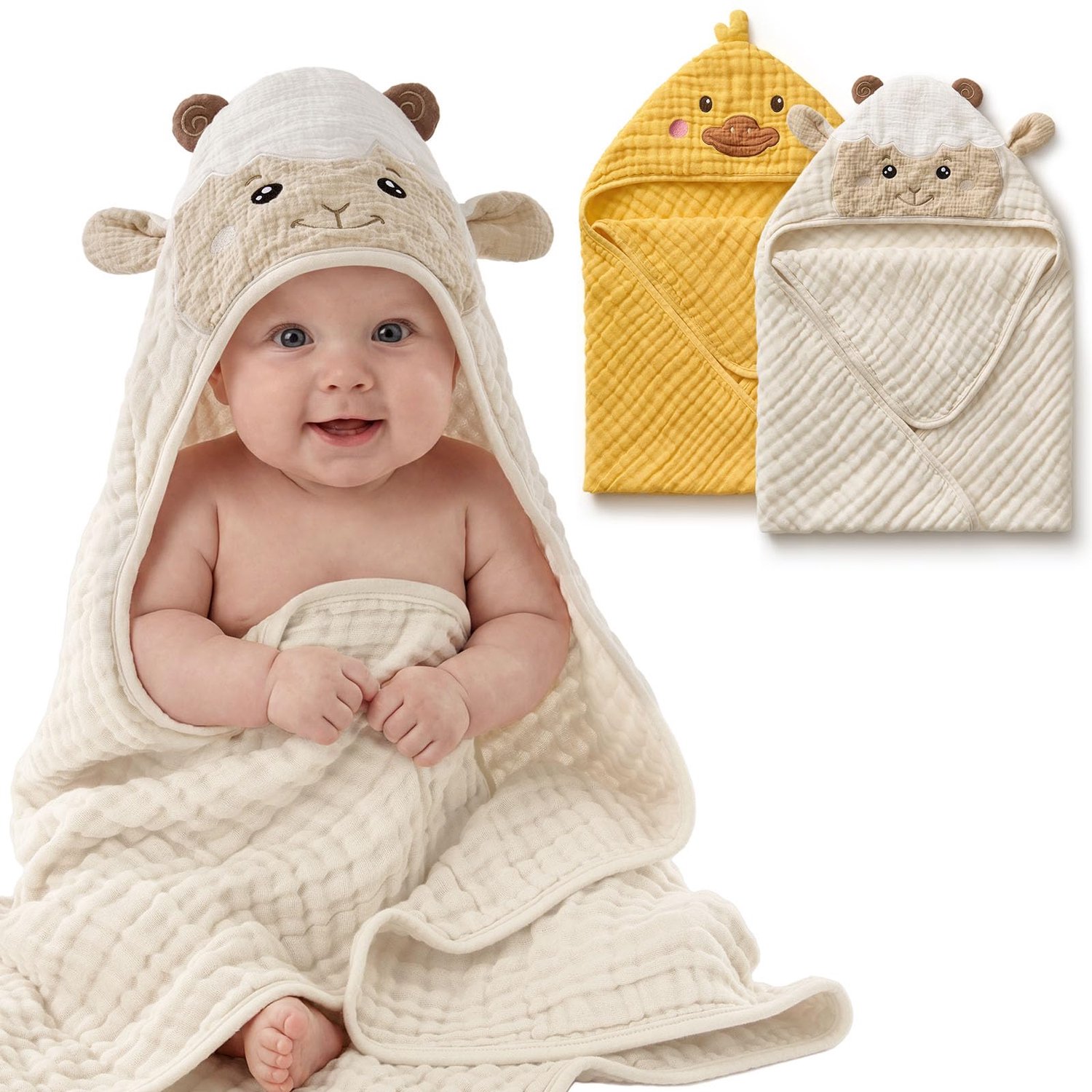 Set van 2 Baby Badhanddoeken met Kap - Muslin Katoen - 81 x 81 cm