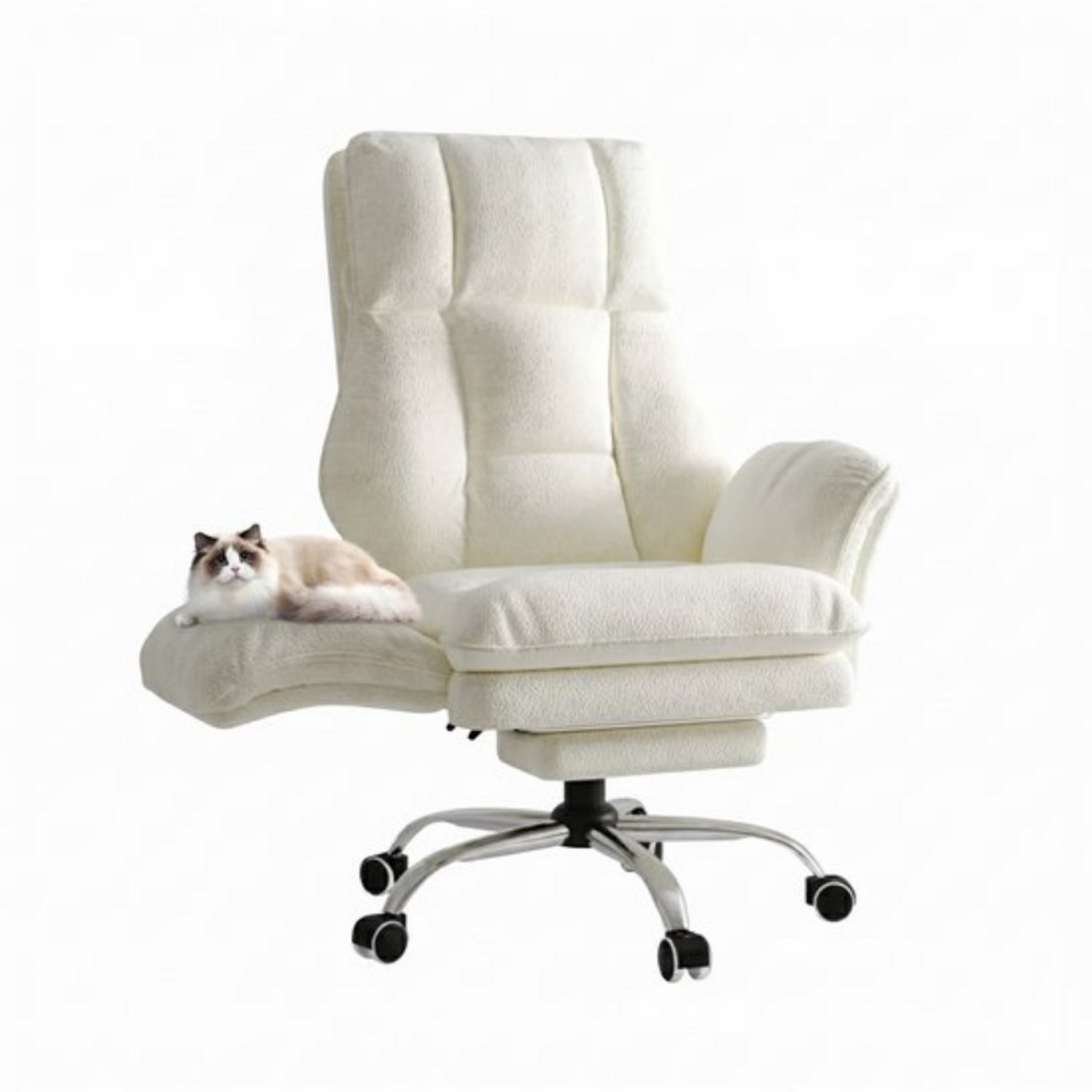 Gudalio Luxe Bureaustoel - Stoelen - Ergonomisch - Opklapbare Armleuningen - Voetensteun - 180 kg - Draaibaar - Teddy Stof - Wit