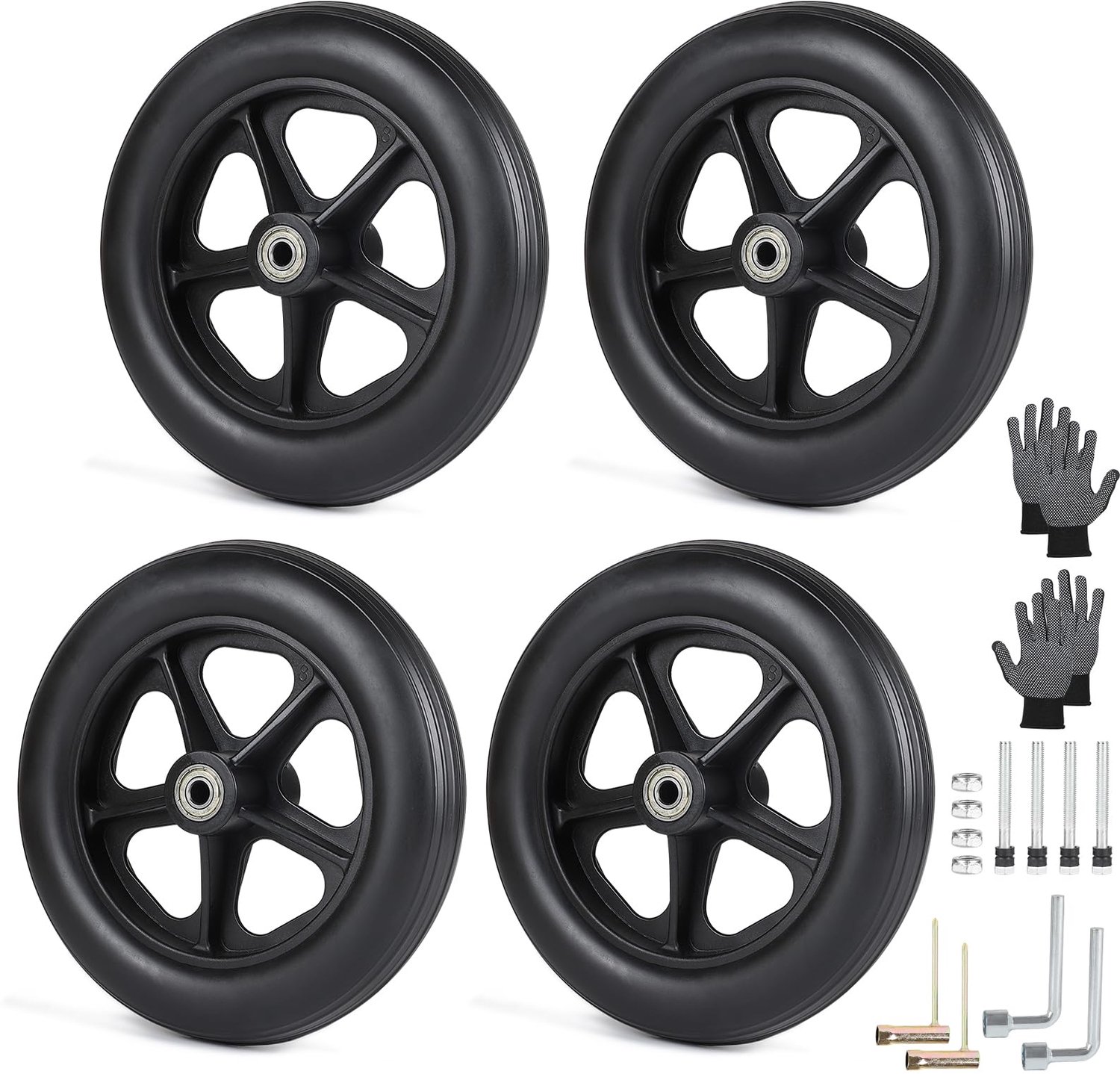 Set van 4 Polyurethaan Wielen voor Rollators 190mm Zwart