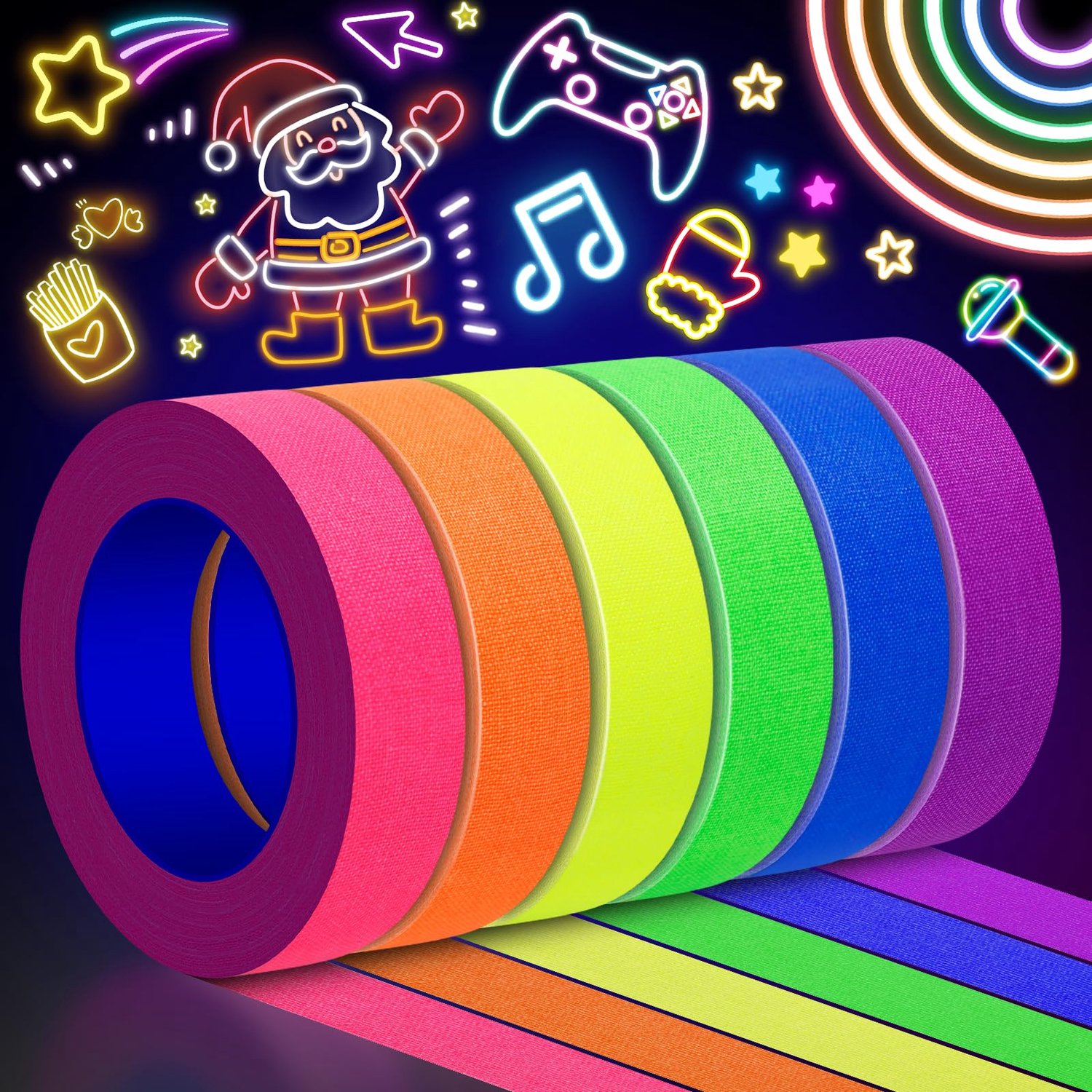 6-Pack UV Neon Tape voor Party Markeringen, 1,5cm x 5m