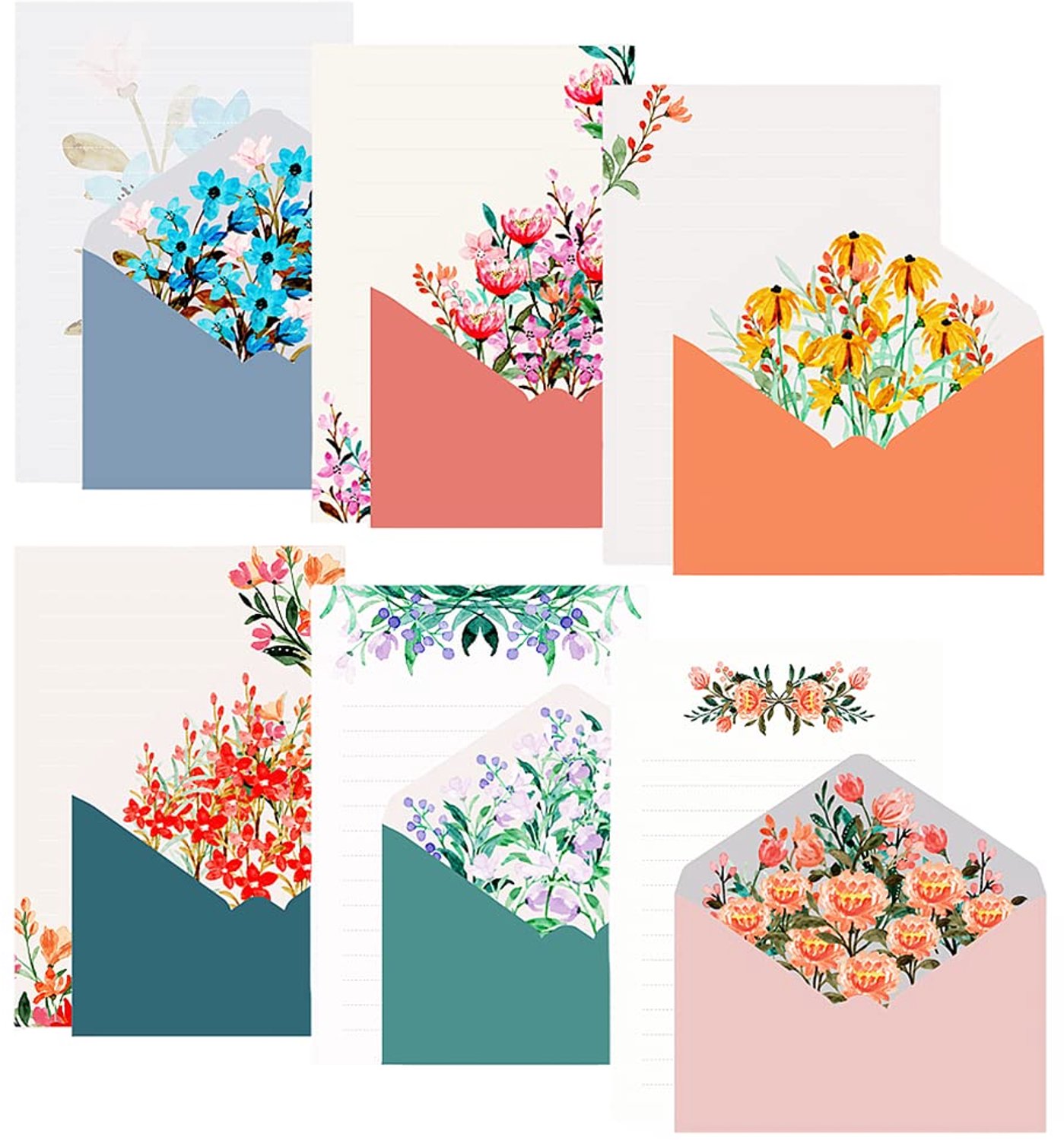 Set van 72 Bloemmotief Briefpapier en Enveloppen