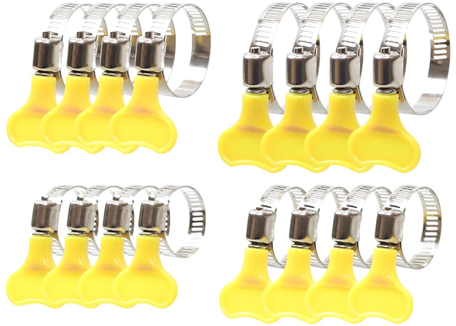 Set van 16 Verstelbare RVS Slangklemmen met Plastic Vleugelmoer