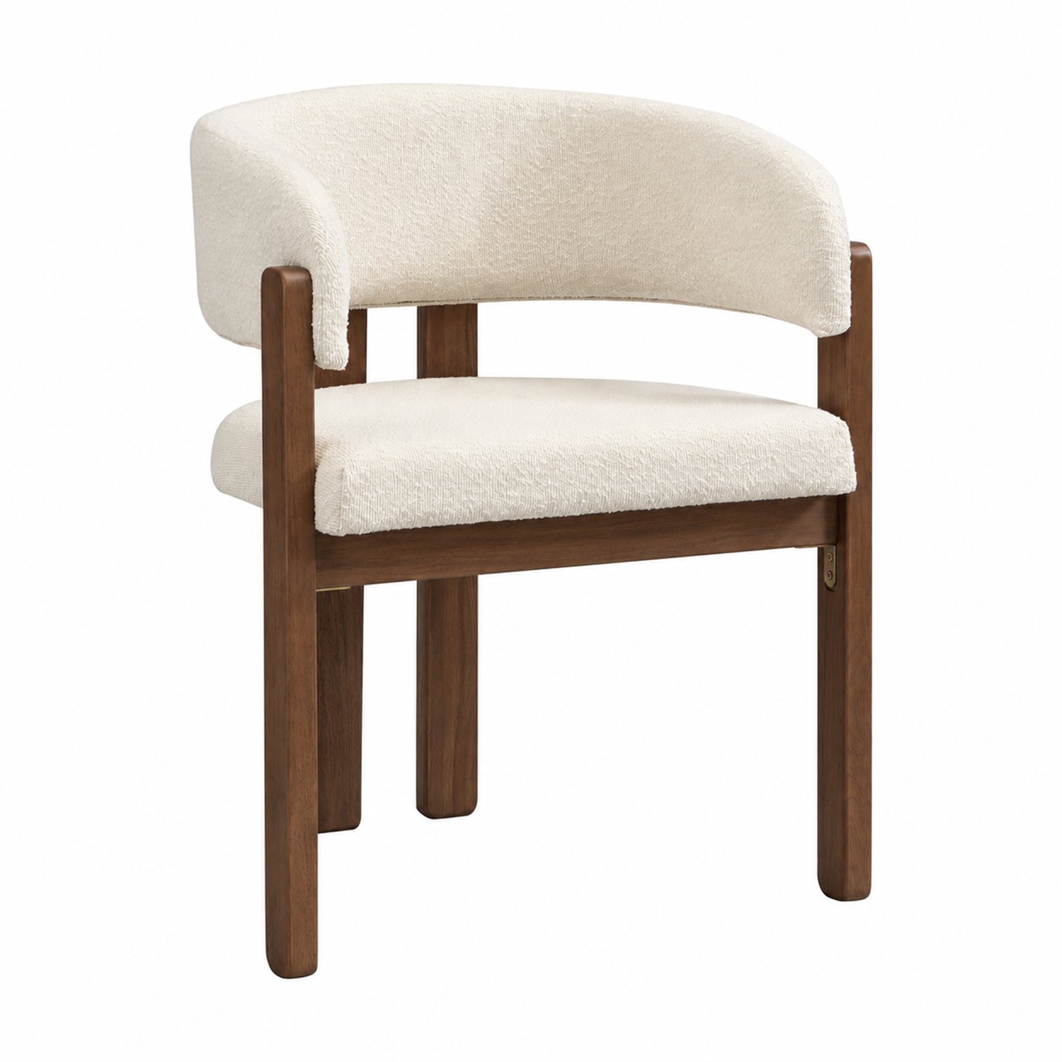 REDOM Set van 4 eetkamerstoelen - Met armleuningen en bouclé bekleding - Walnootkleur en beige Walnootkleurig