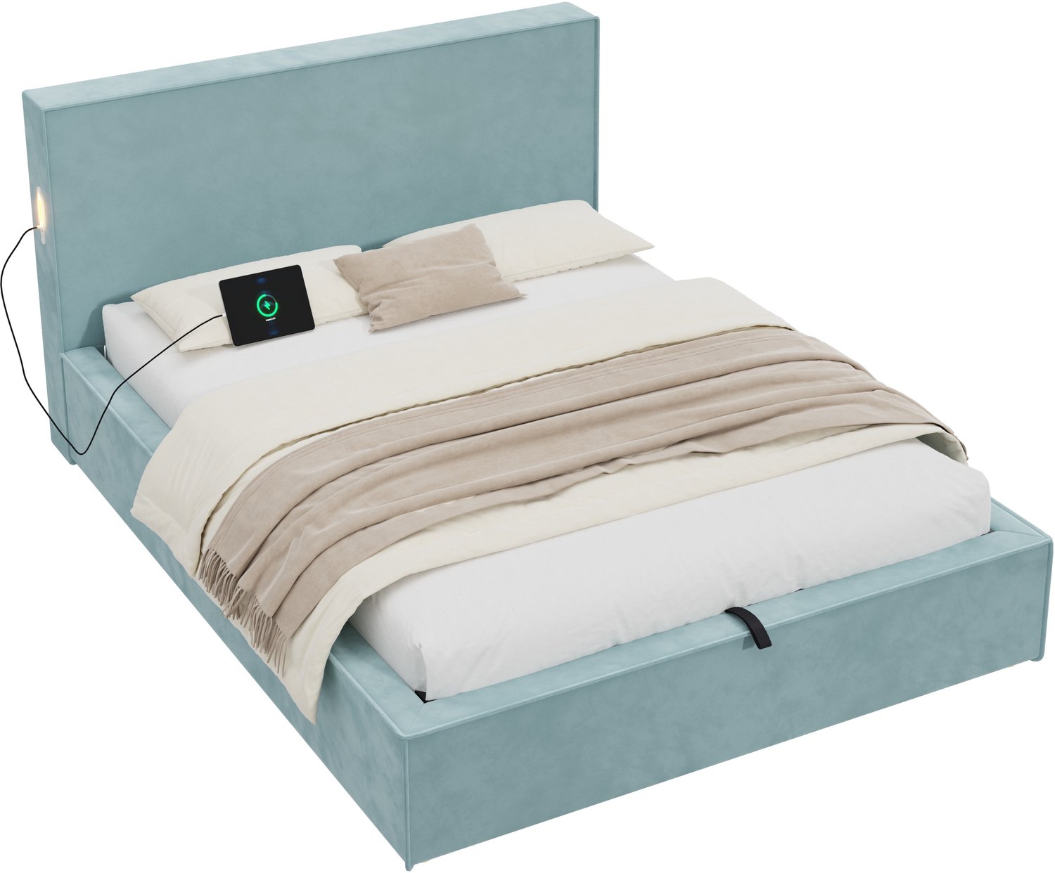 REDOM Gestoffeerd opbergbed 140x200 cm - Hydraulische opening en lattenbodem - Blauw fluweel