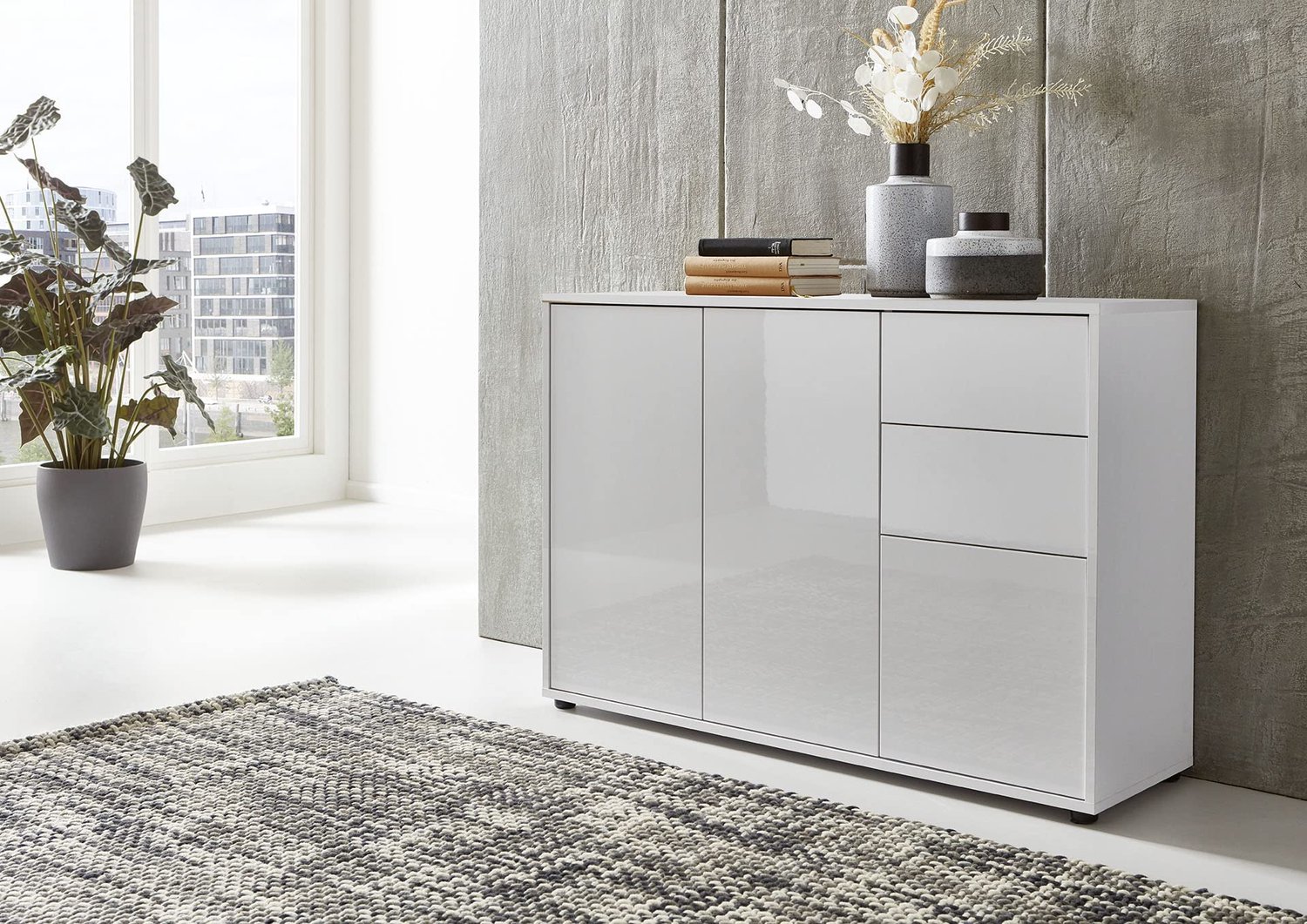 Commode Hoogglans Wit - Dressoir - Ladekast - Sideboard - Modern Italiaans Design - Hoogwaardige Afwerking