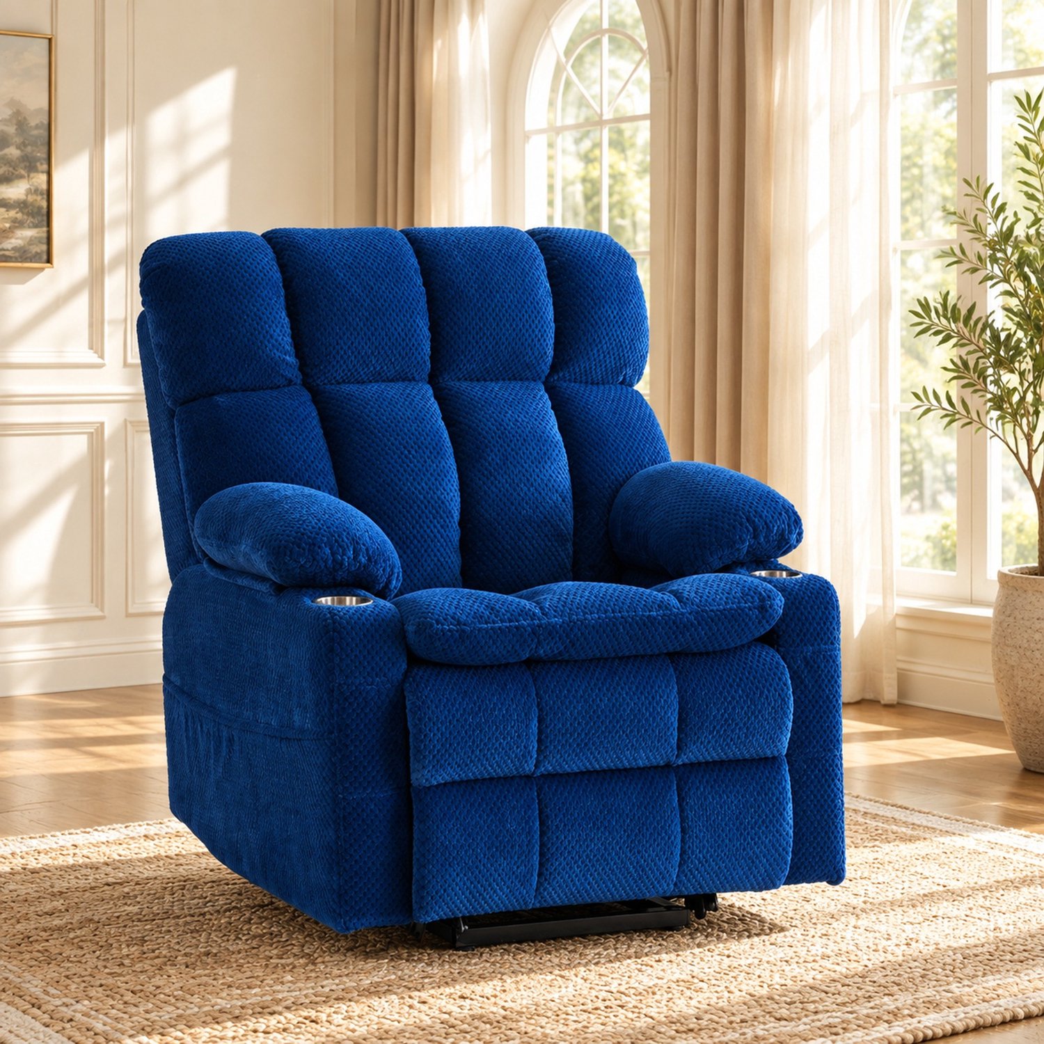 MEUNIQ Elektrische relaxfauteuil met sta-op functie, 8-puntsmassage, verwarming, verstelbare hoofdsteun en uitschuifbare voetensteun – Blauw