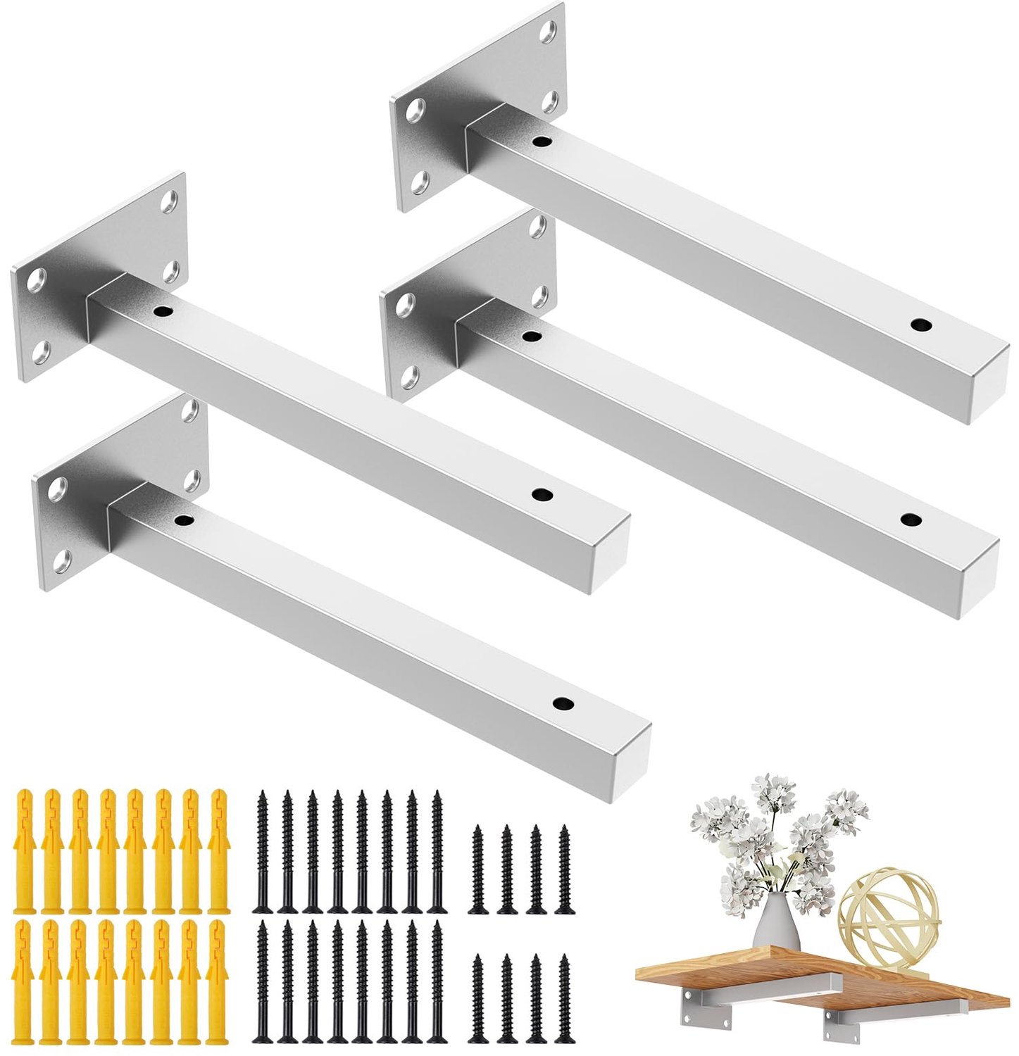 Wanddragers Set van 4, Roestvrij Staal, 70 kg Draagkracht