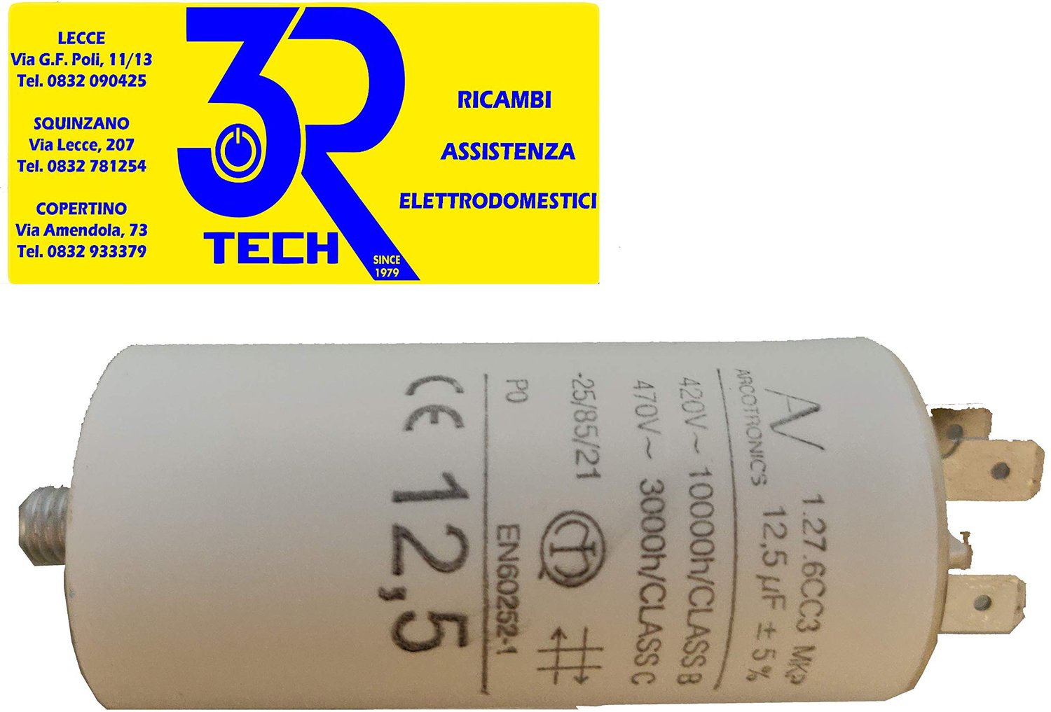 Capacitor met Dubbele Faston en M8 Stud - Capaciteit 12.5 uF