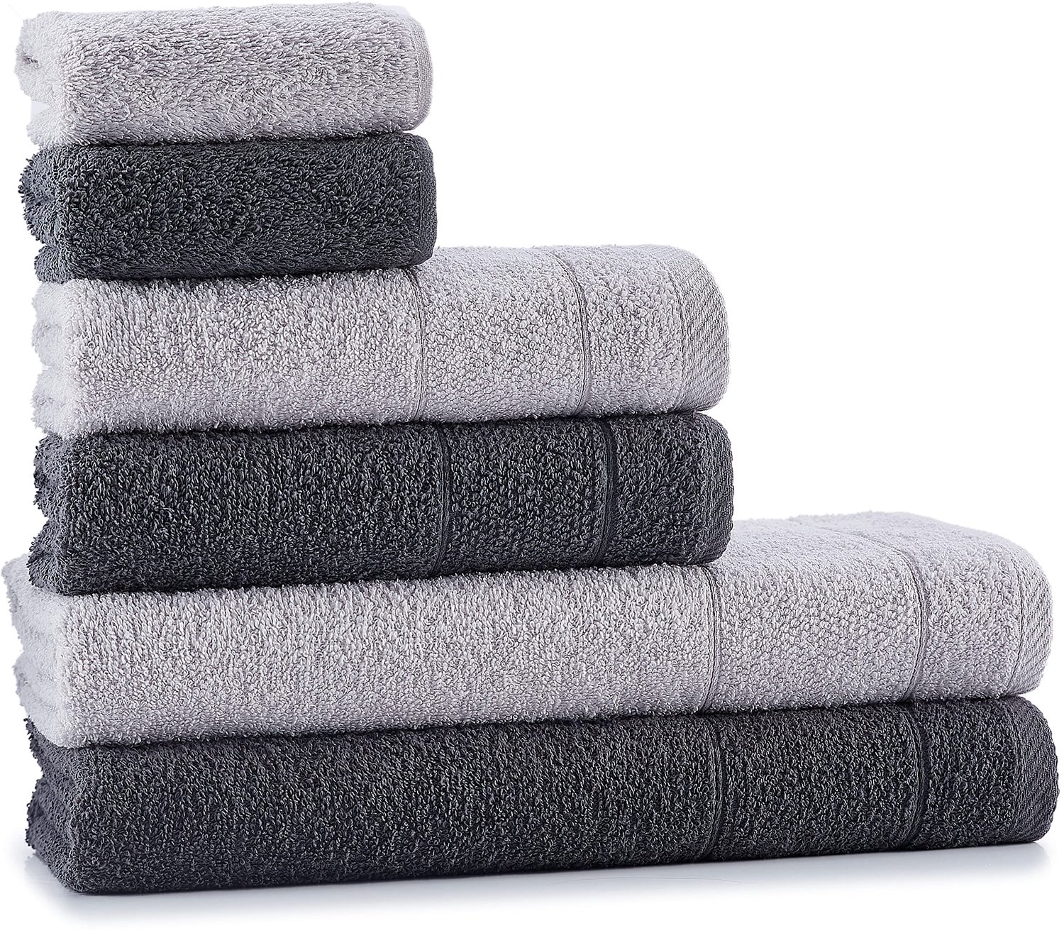 Premium 6-delige Frotté Handdoeken Set - 100% Katoen in Antraciet Grijs