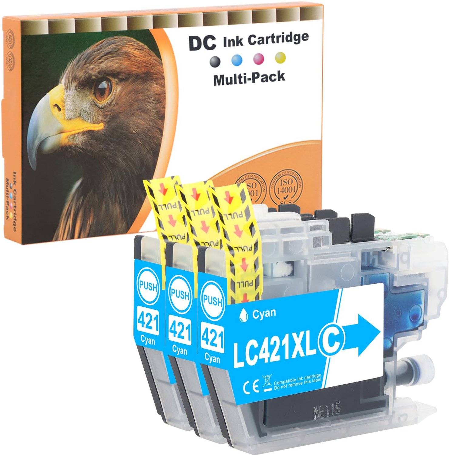 Inktcartridges Compatibel met Brother LC421 XL, Multipack (Cyaan, 3 stuks)