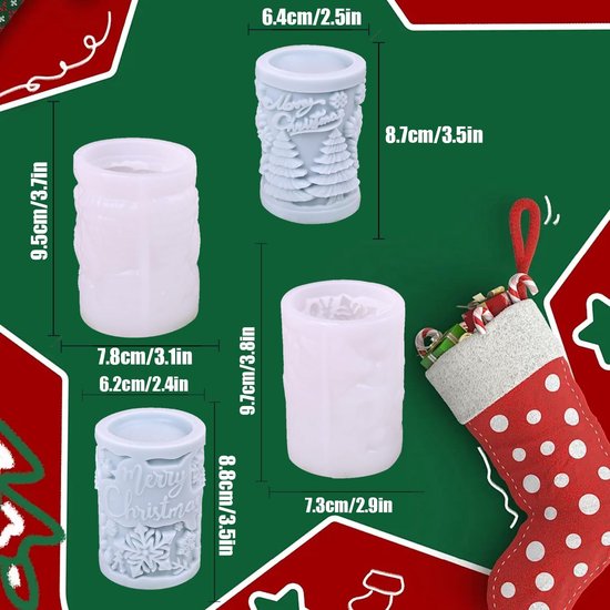 2 stuks siliconen kerstboom kaarsvormen, siliconen sneeuwvlok kaarsvorm, 3D kaarsgietvorm, doe-het-zelf voor het maken van kaarsen, aromastenen, kersthandwerk, ornamenten — afbeelding 2