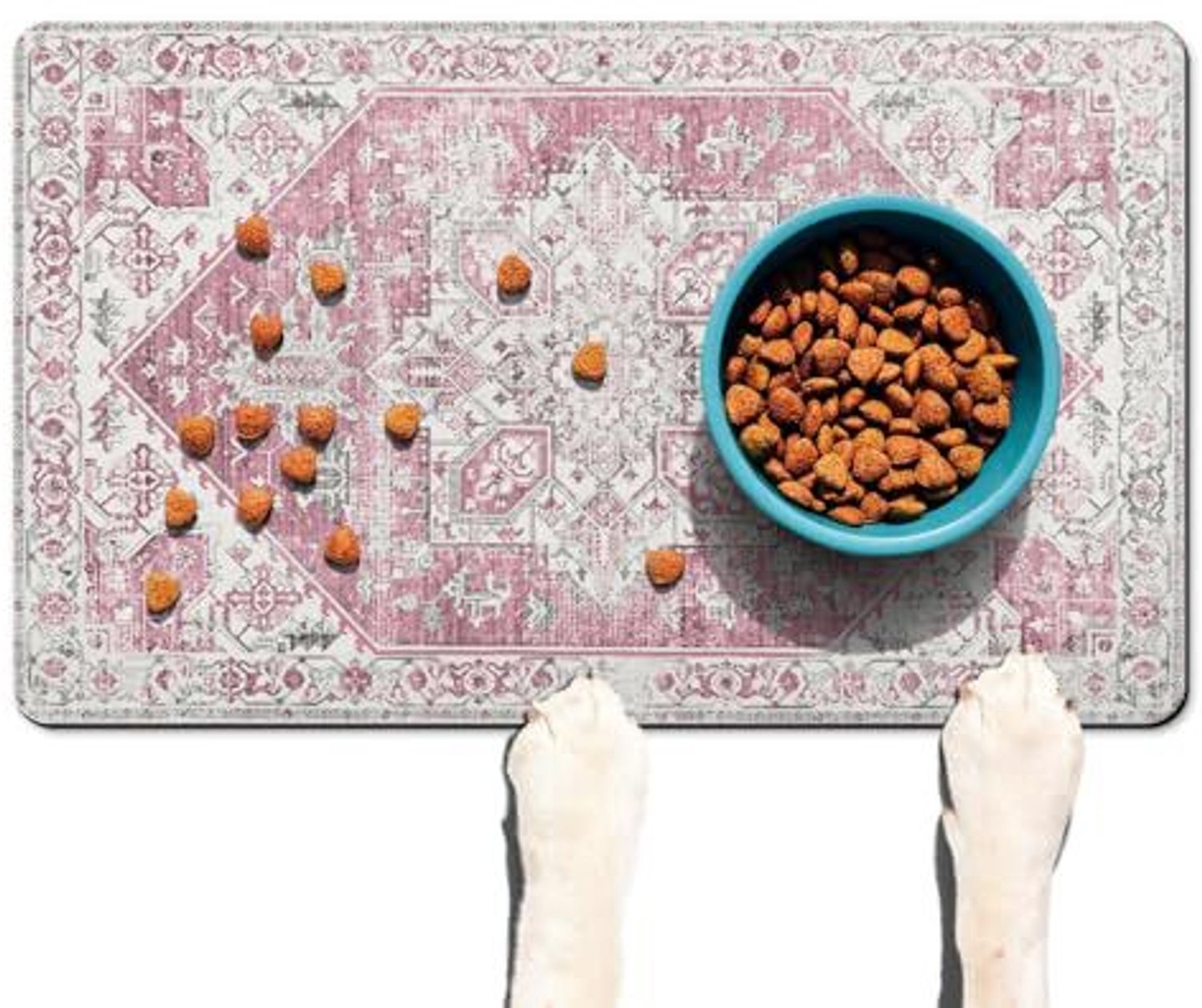 Huisdiermat – Voermat voor honden – Absorberende mat – Mat voor voer- en drinkbakken – Sneldrogend (houdt de voerplek droog en schoon) – Antislip – Eenvoudig dagelijks te reinigen (veeg het oppervlak simpelweg af met een vochtige doek)-50 x 80 cm