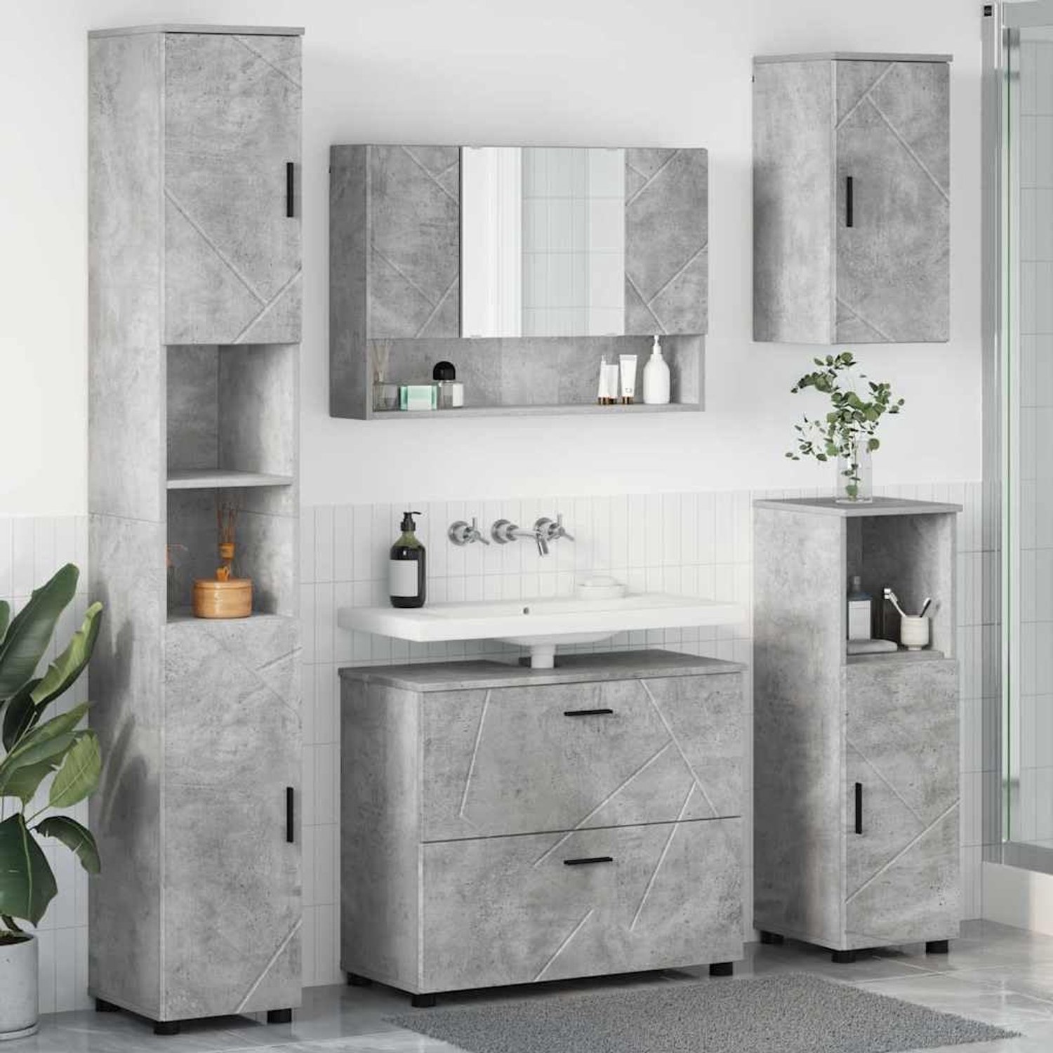 Badkamermeubelset 5-delig beton grijs 35x30x192 cm houtmateriaal