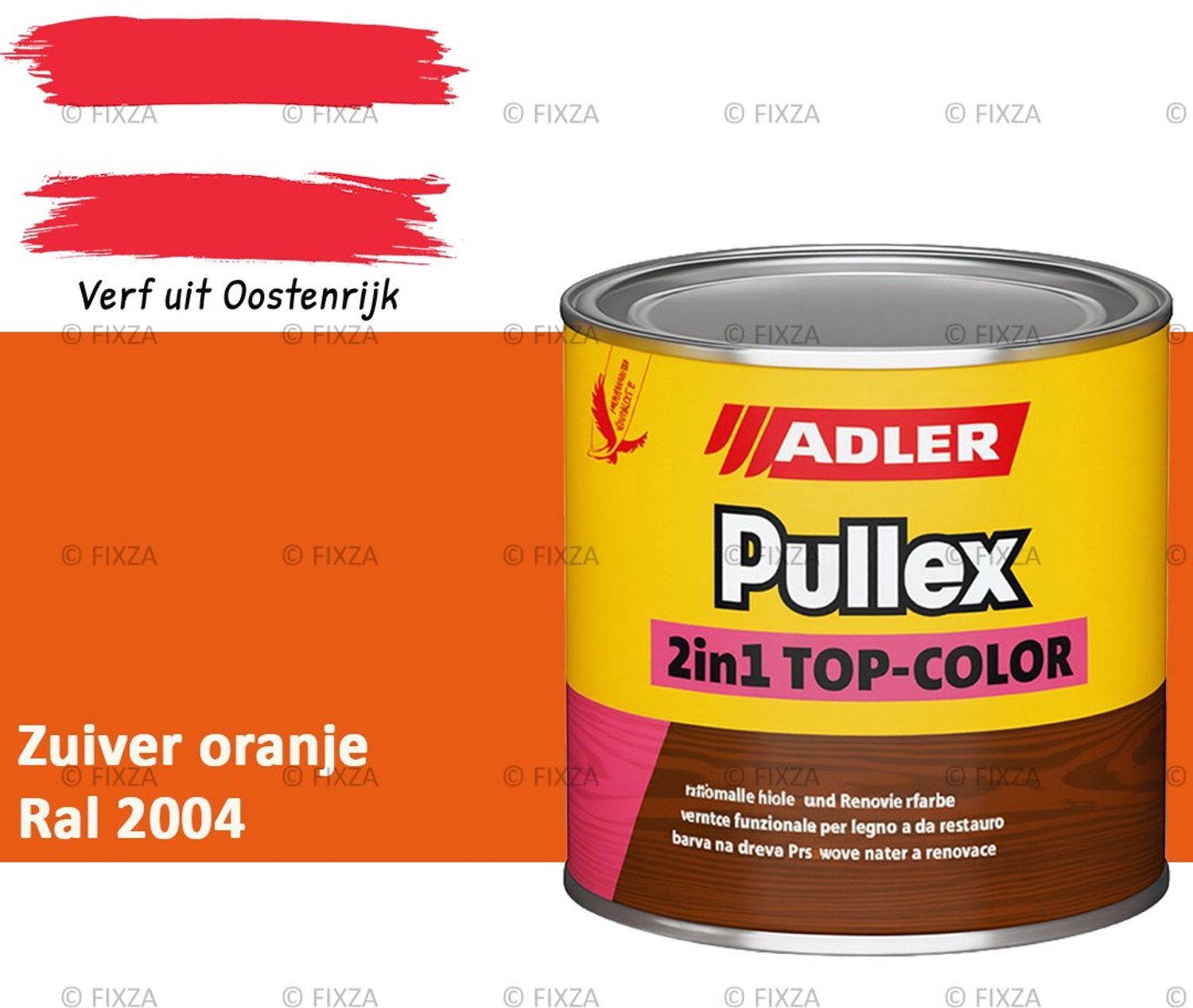 ADLER Pullex 2in1 Top-Color – Zuiver oranje – 0,75 Liter – Dekkende Houtverf Buiten – Zijdemat