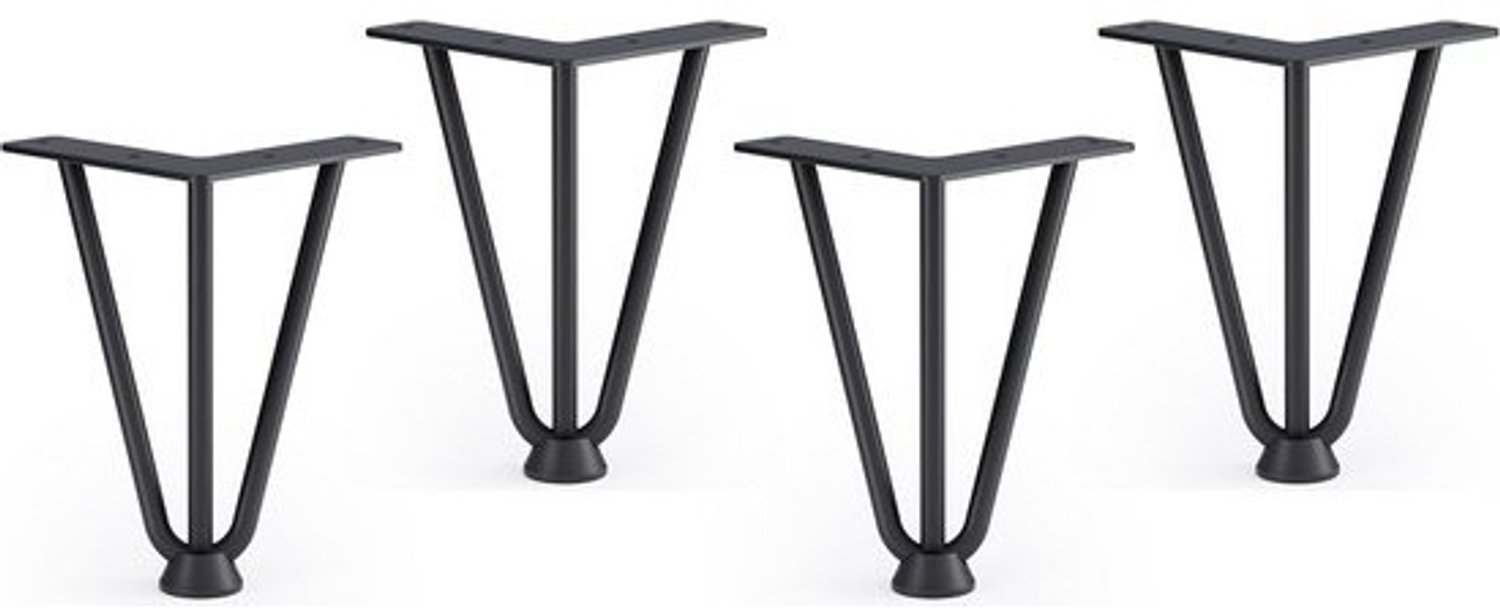 Set van 4 hairpin-tafelpoten - zwart metaal met vloerbeschermers en schroeven