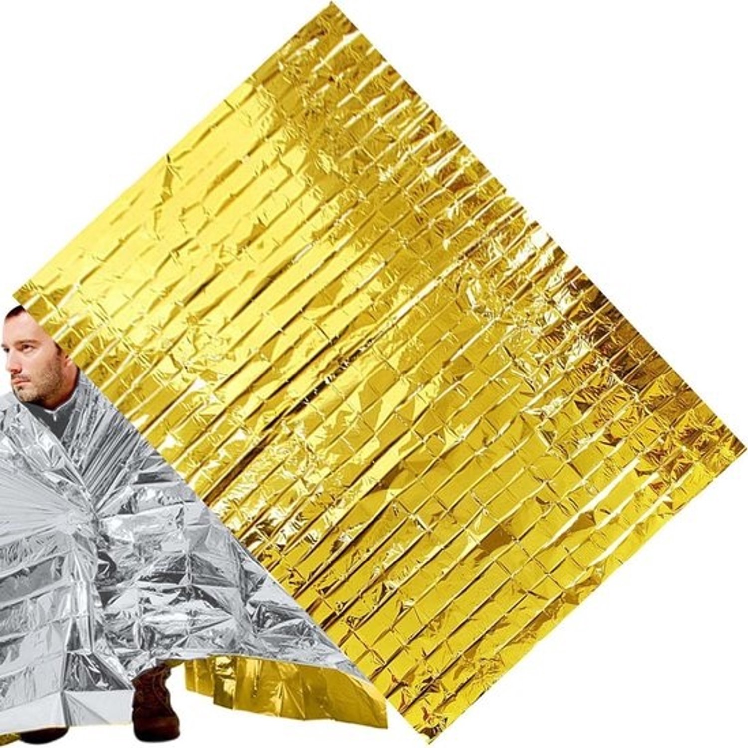 Nooddeken - Survivaldeken - Buitenactiviteiten - Warmte-isolerend - Compact opvouwbaar - Goud zilver