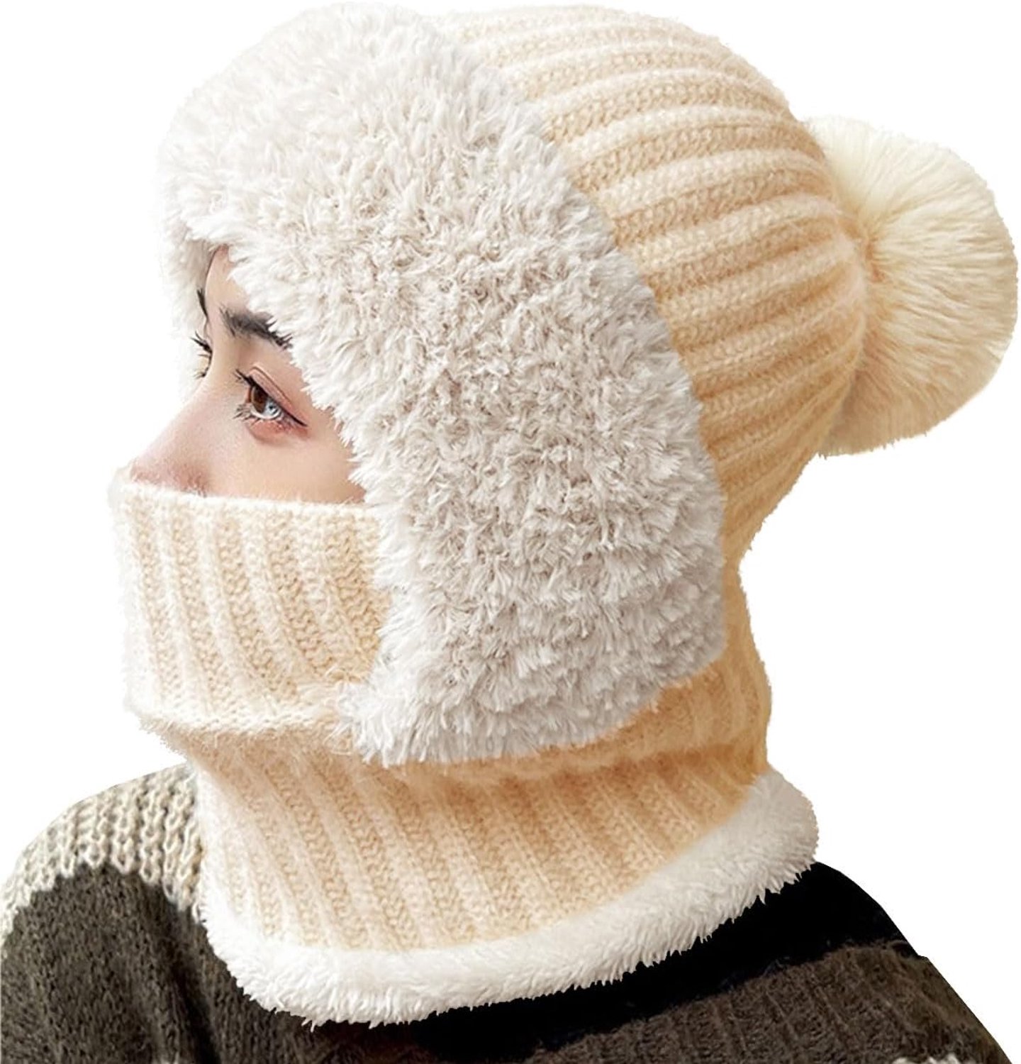 3 in 1 Beanie Hoed voor Vrouwen Fleece Bivakmuts Ski Gezicht Cover
