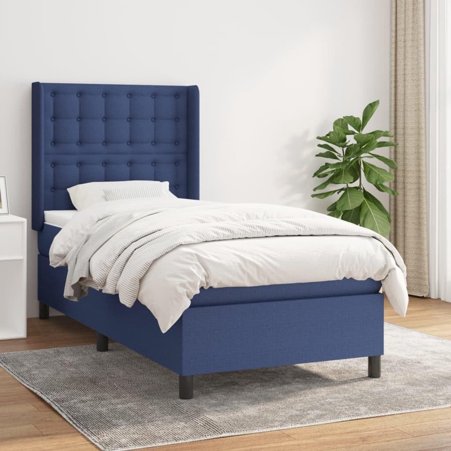 Stof Verstelbaar hoofdbord Pocketvering matras Blauw 90x190 cm