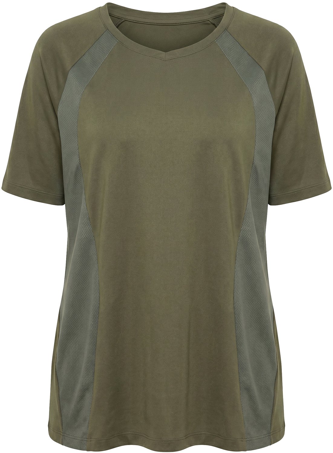 Ulla Popken - Dames - Functioneel shirt sneldrogend halflange mouw - Olijfgrijs - Maat 62+