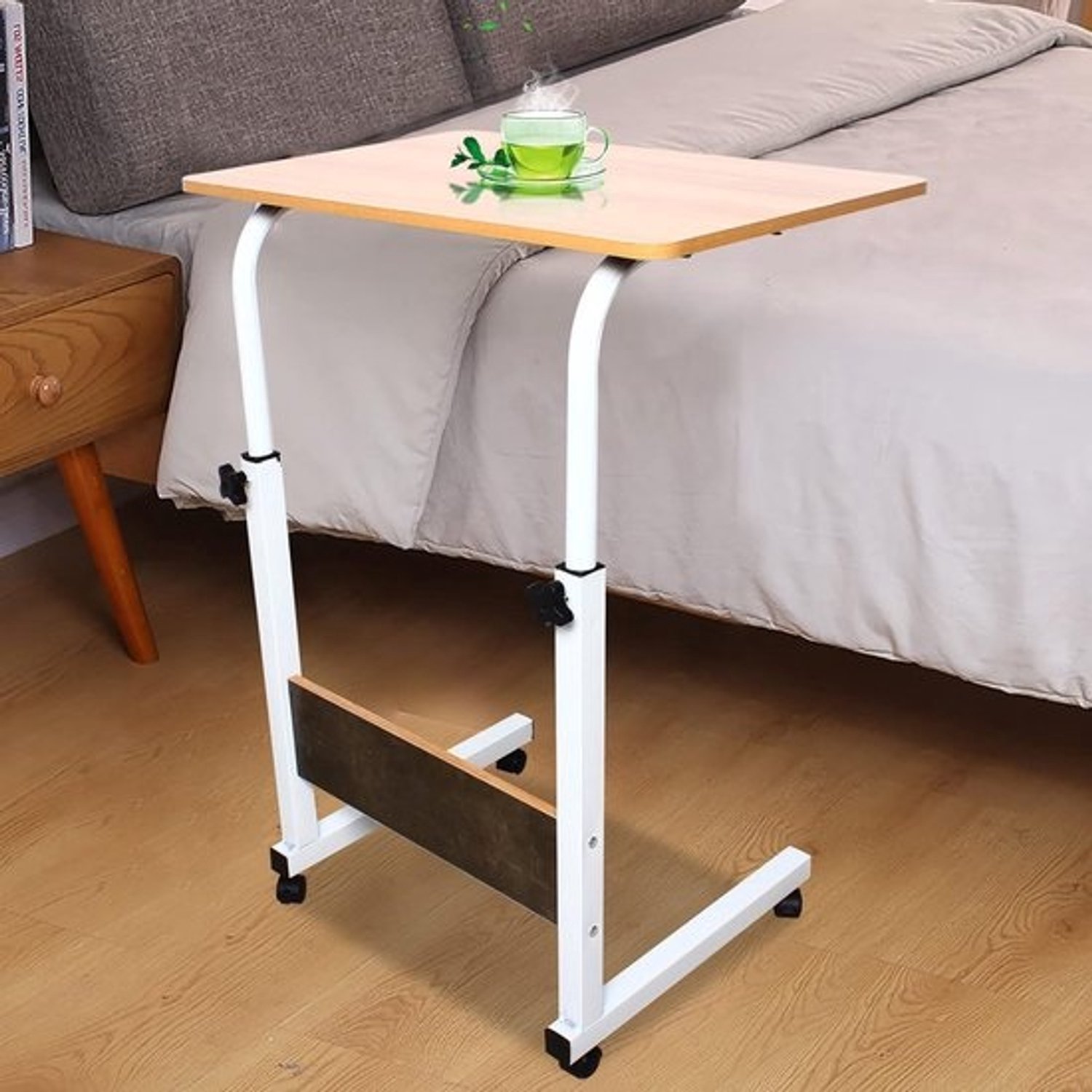 Bijzettafel - Verrijdbaar bureau - Flexibel werken - Traploos in hoogte verstelbaar - 40x60cm - Zwart