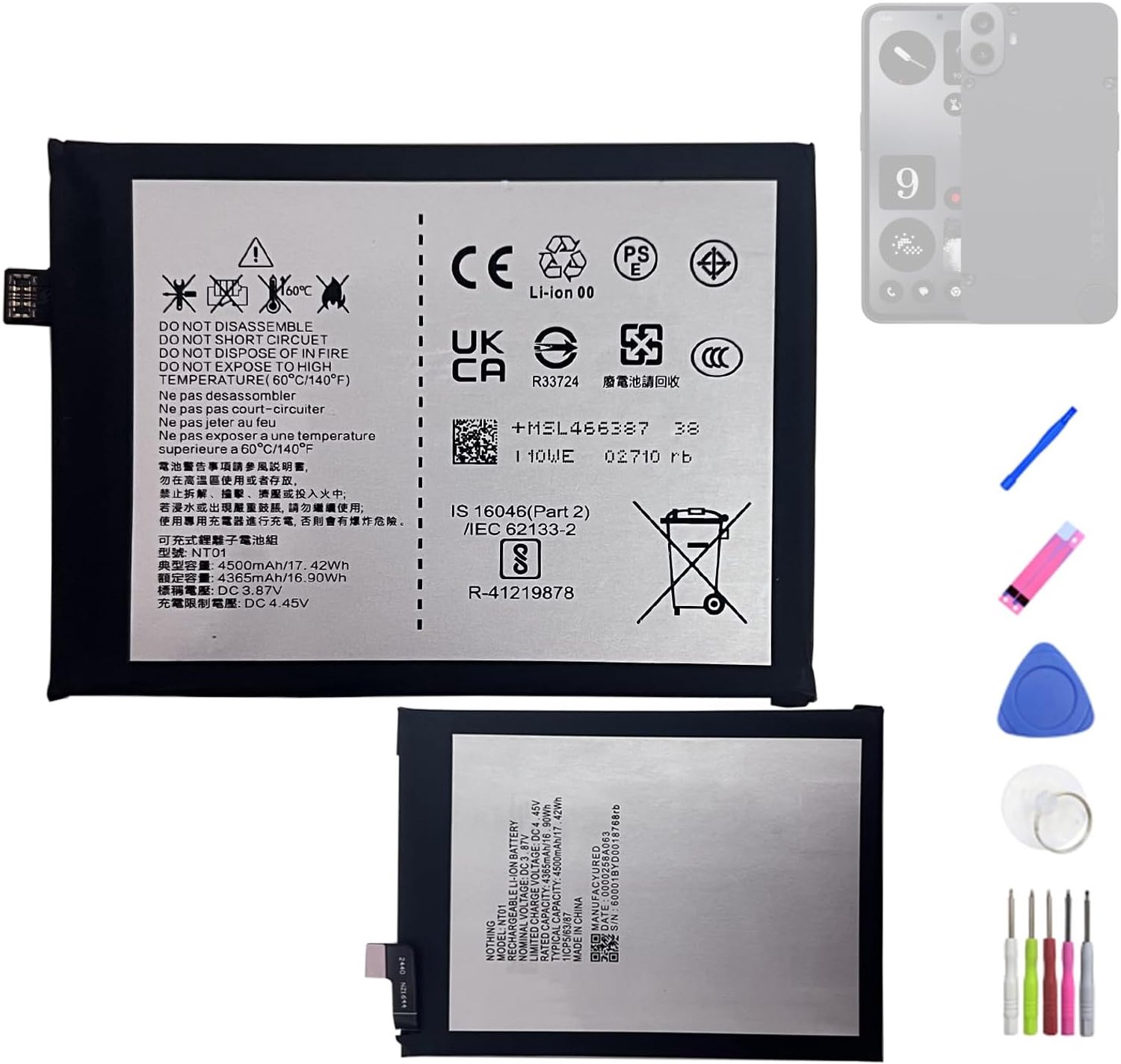 NT01 compatibel met Nothing Phone (1) A063 met gereedschap