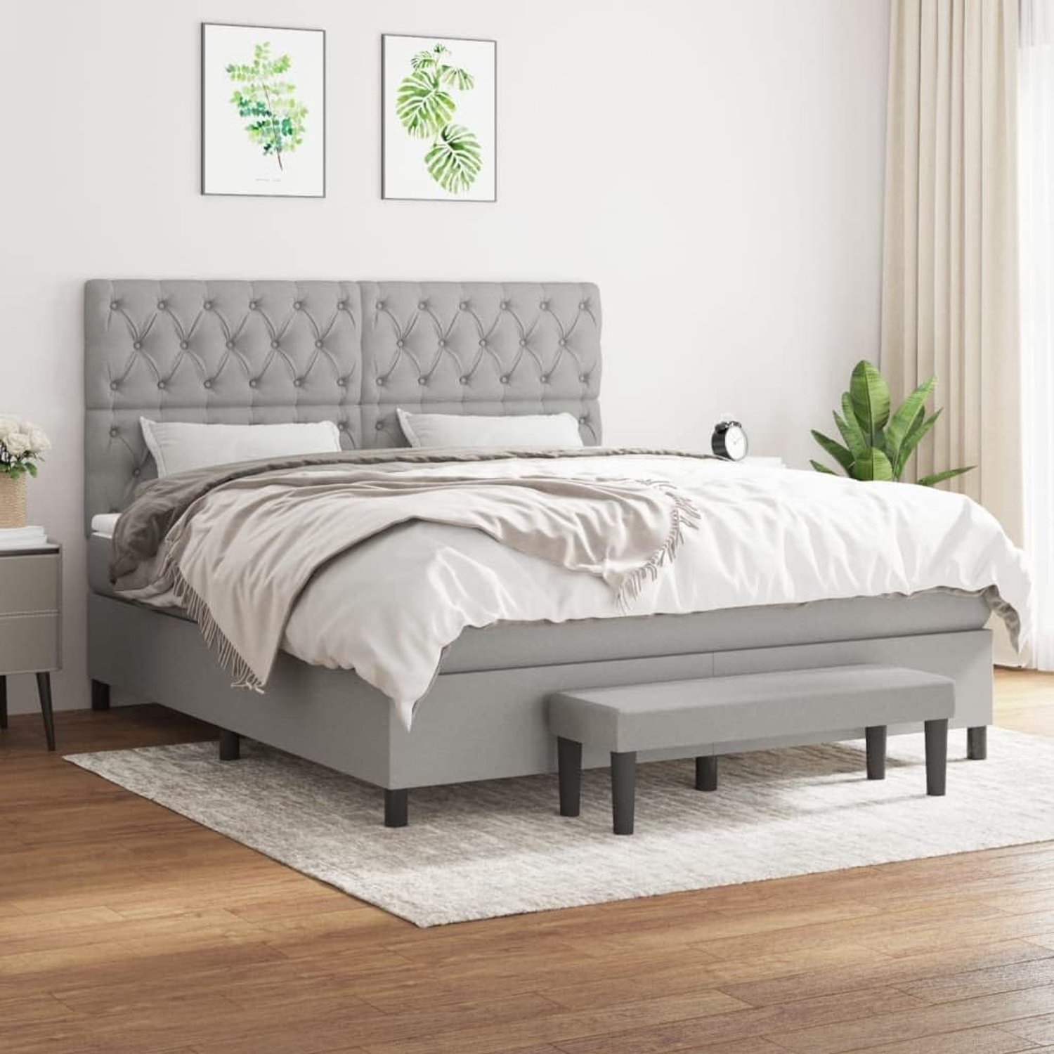 Stof Verstelbaar hoofdbord Boxspringbed Lichtgrijs 160x200 cm