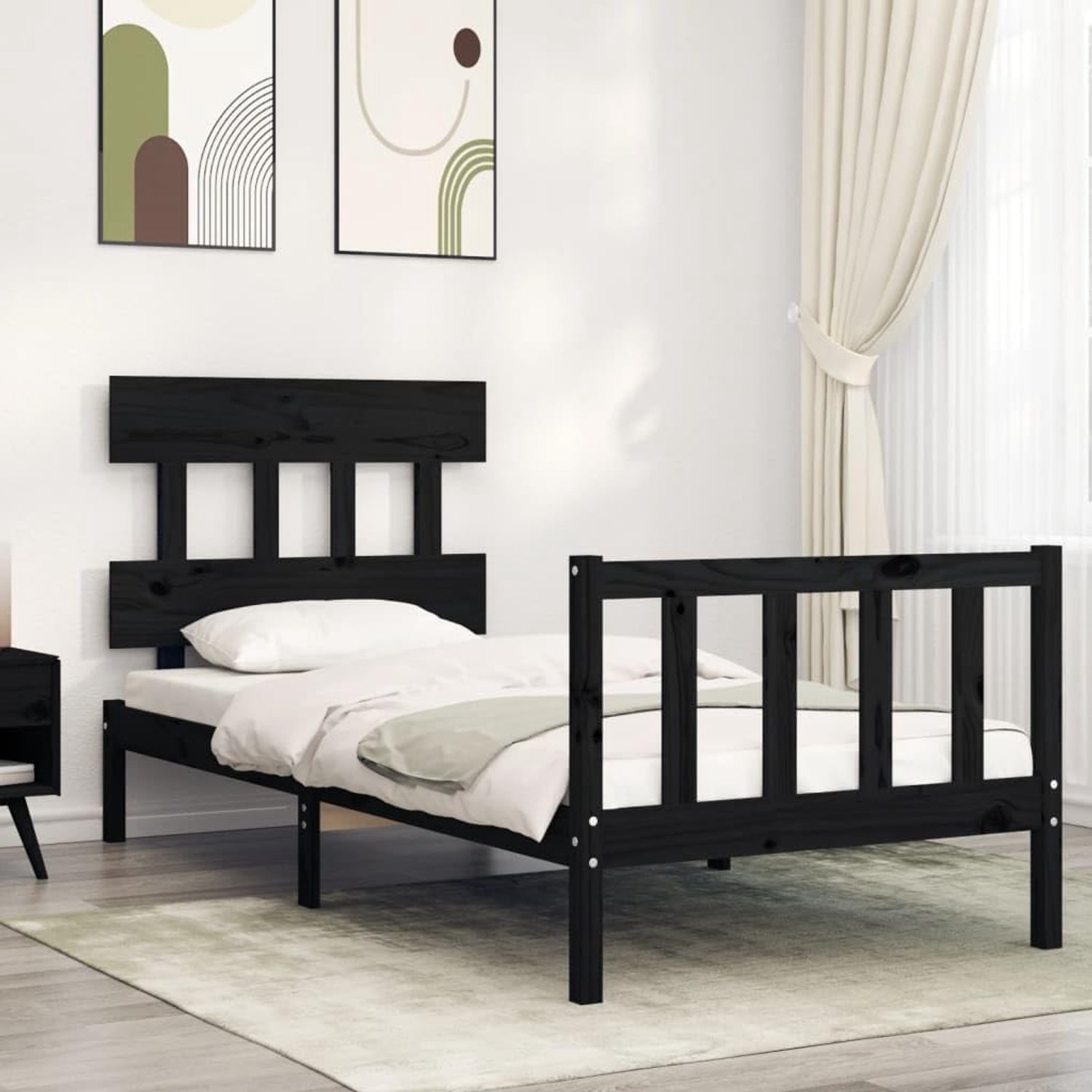 Grenenhout functioneel hoofdeinde 75x190 cm zwart