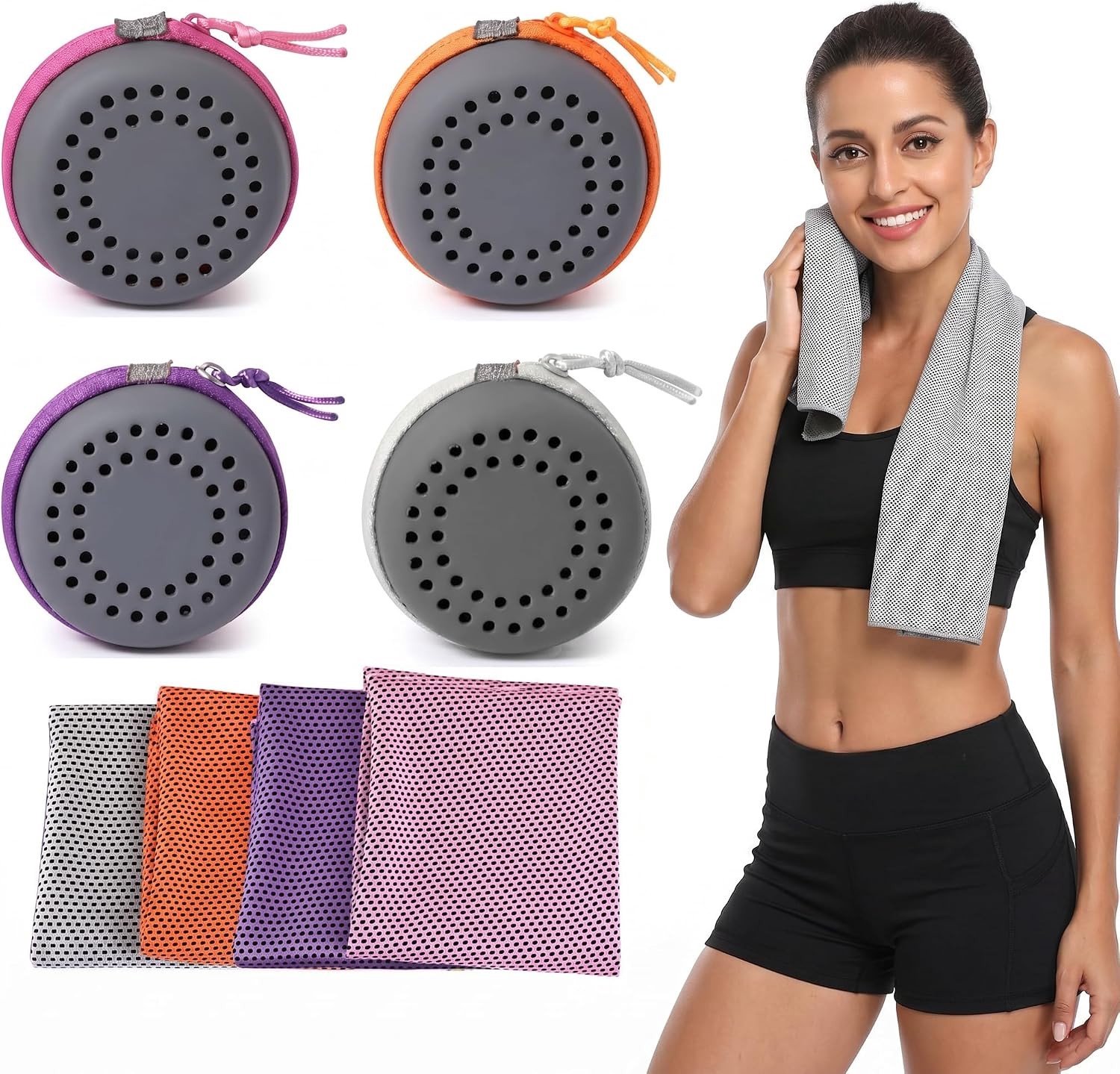 Koelhanddoeken Set van 4, 90x30cm, Sneldrogende Sporthanddoeken met Draagbare Silicone Covers, Ideaal voor Yoga, Golf en Kamperen