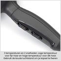 Bedieningsknoppen voor 3 temperaturen en 2 snelheden op een zwarte föhn.