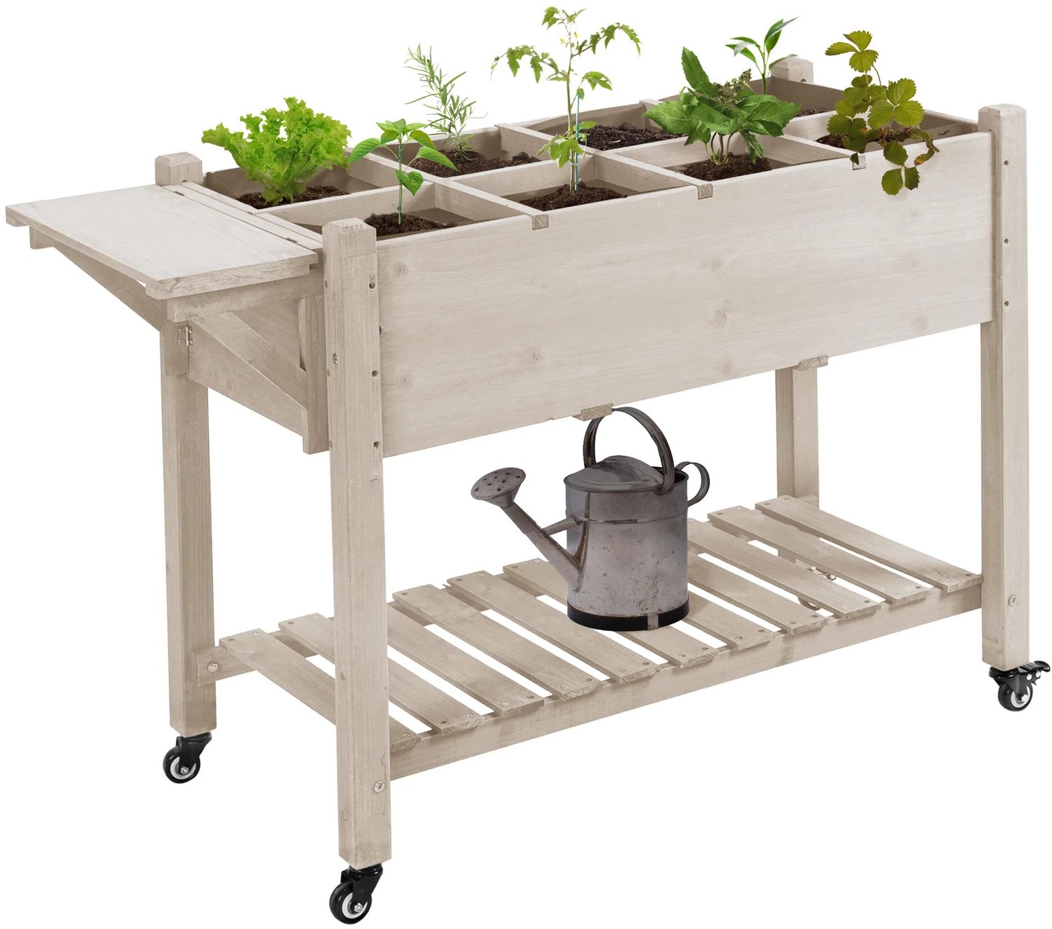 VILIMA - Plantenbakken voor buiten - Moestuinbak - Moestuinbakken verhoogd - Op wielen - 95,5×48×75 cm - Hout - 8 vakken