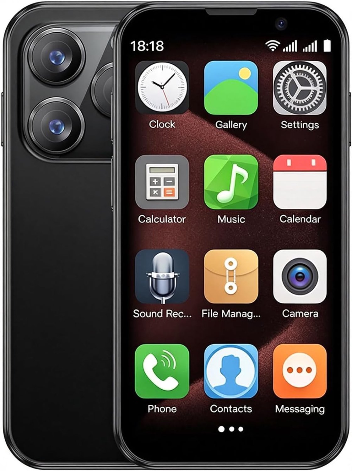 3G‑smartphone, 3 inch, Android 9, Dual‑SIM, 900 mAh, gezichtsontgrendeling, 2GB+16GB, Zwart