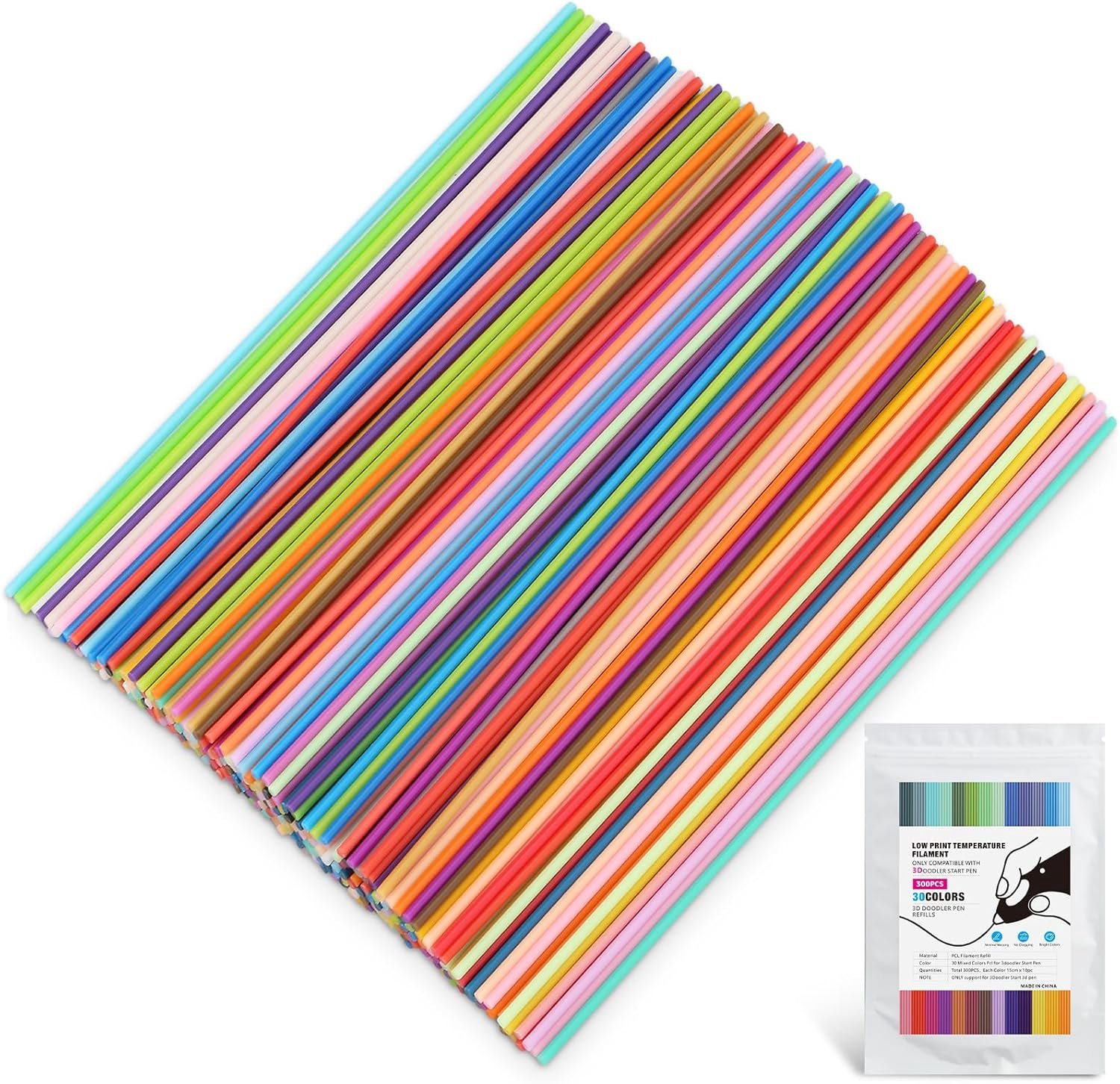 300pcs 3D Pen Filament Refills for 3doodler Start 3D Pen, 2.5mm PCL Refills with Low Printing Temperature, 30 Colors - ShopVlot