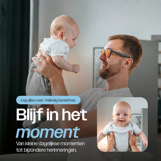 REBØNE® Camera Bril - AI Bril met Camera - Slimme Bril 8MP 1080p Full HD - Smart Glasses en Zonnebril met Bluetooth, Muziek en Bellen - 3 Sets Verwisselbare Glazen - Nederlandse App - Zwart met Oranje Glazen — afbeelding 4