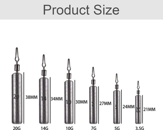 Vislood Set 35 Stuks - 3.5g tot 20g - Drop Shot Vissen — afbeelding 5