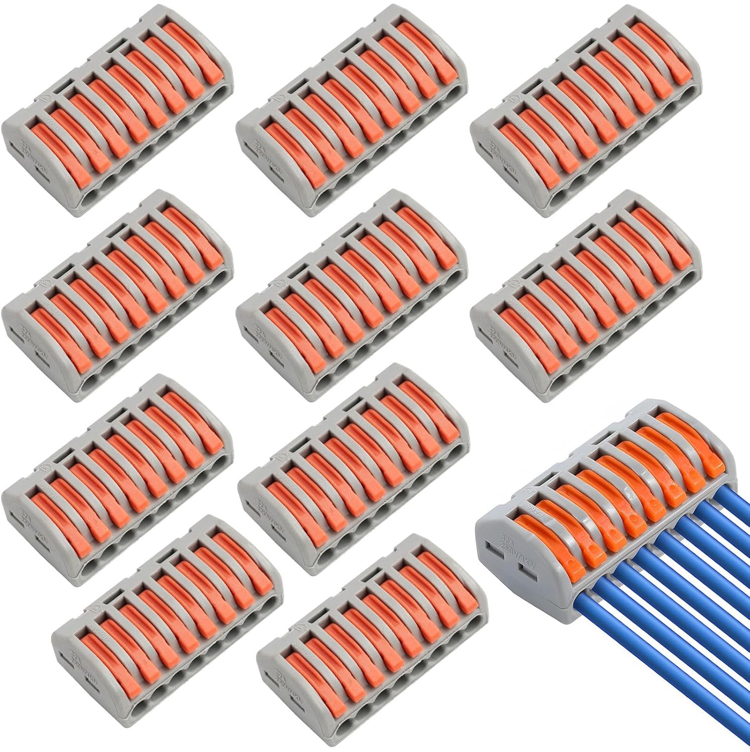 Elektrische kabelconnectoren met hendel, 8 poorten, compacte geleider draadconnectoren, compacte connector veerklemmenblok, voor bekabeling van gebouwen en huishoudelijke installaties