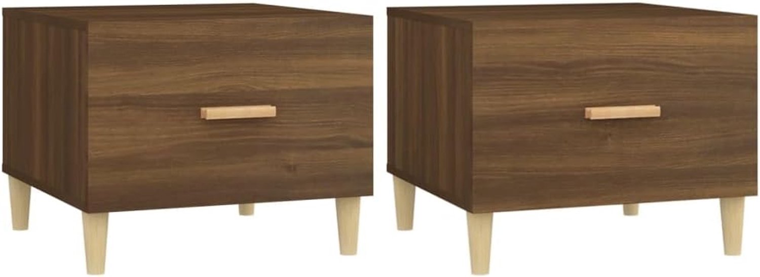 50 x 50 x 40 cm, in bruin eiken, praktische salontafelset van 2 stuks, van hout, witte salontafels met lade en opbergruimte voor de woonkamer