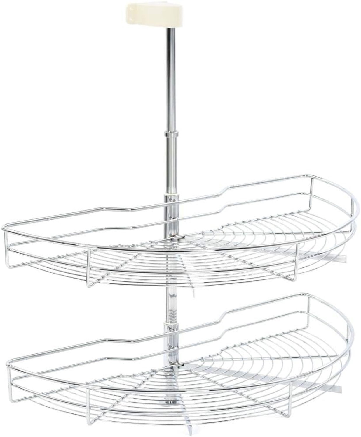 Keukenmand van metaal, draaibare mand, metalen mand met 2 niveaus, zilverkleurig, draaibaar, 180 ° 75 cm/270 ° 70 cm