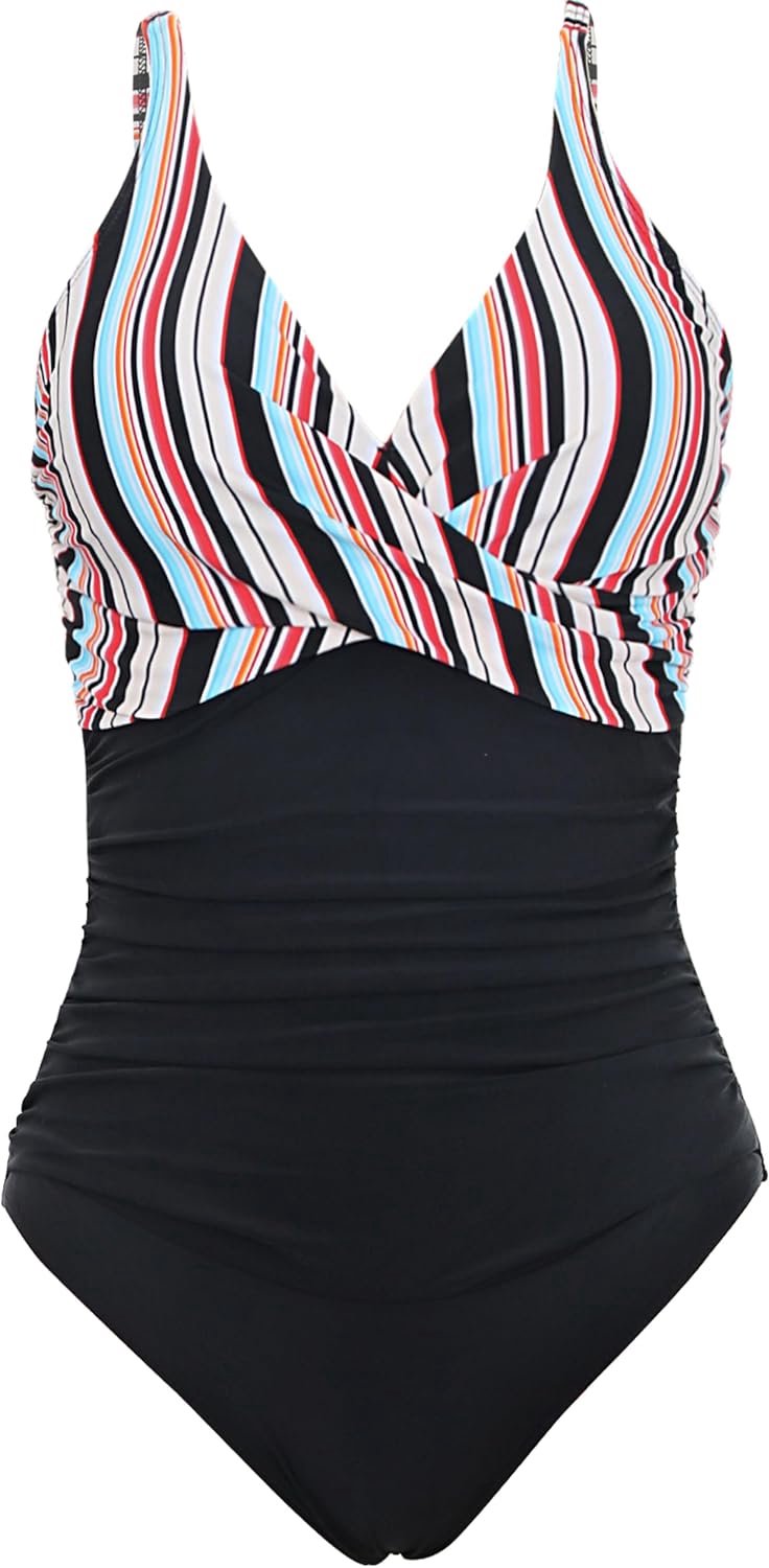 Badpak voor dames, eendelig, met V-hals en hoge taille, buikcontrole, push-up, zwempak, badmode