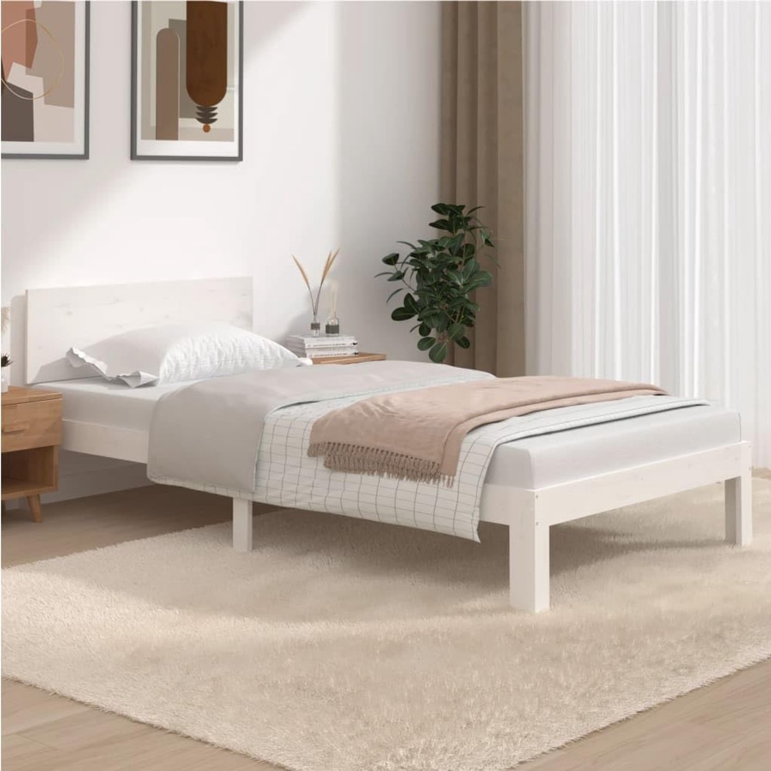 Bed tweepersoonsbed massief houten bed wit grenen 100x200 cm geschikt voor familiekamers