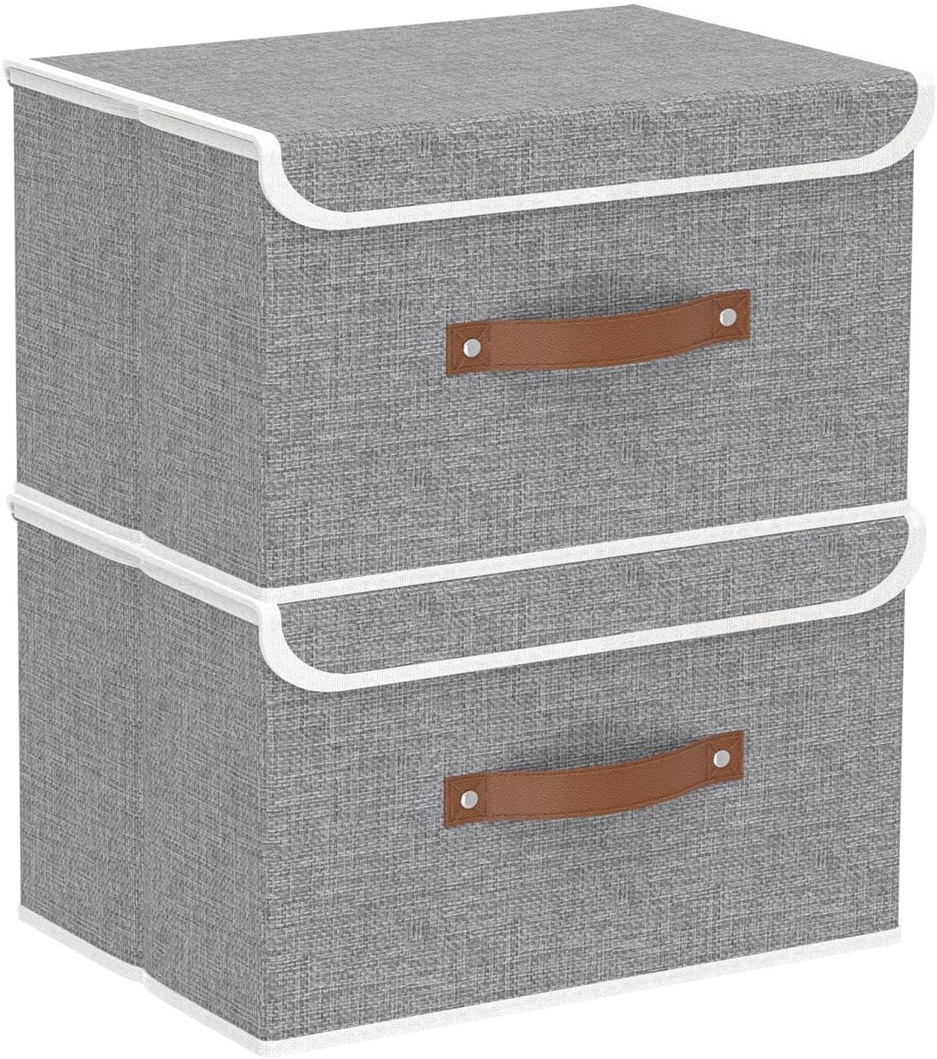 2-Delige Opbergdozen met Deksel, Opvouwbare Stoffen Boxen, Wasbaar, voor Slaapkamer, Kleding Opbergen, 33x23x20cm, Grijs, SNK018GYS-2