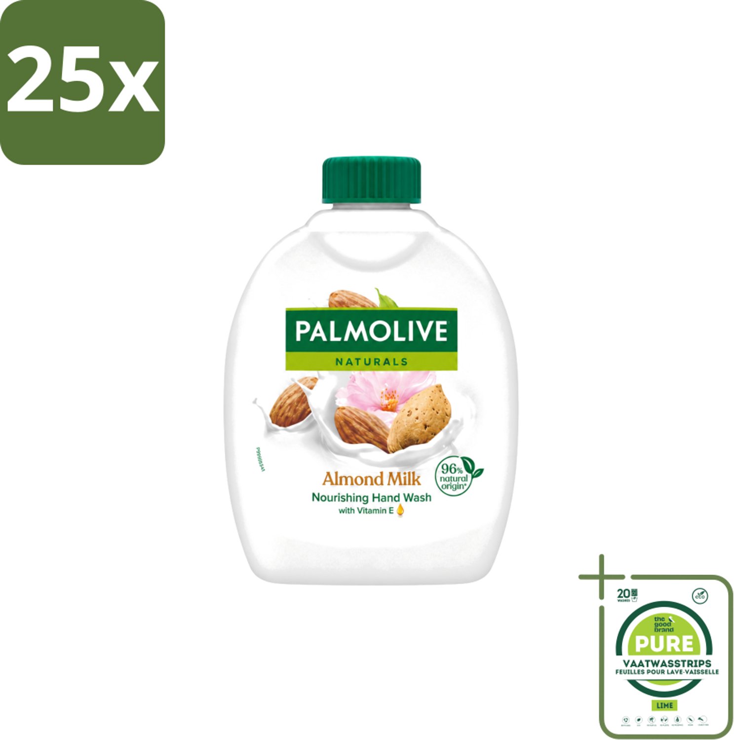 25 x Palmolive - Amandelmelk - Handzeep Navulling - Zacht & Hydraterend - 300 ml - Grootverpakking - Vaatwasstrips - Handzeep Navulling - Melk En Amandelextract - Handen Verzorgen - Hydraterende Handzeep - Natuurlijke Handzeep