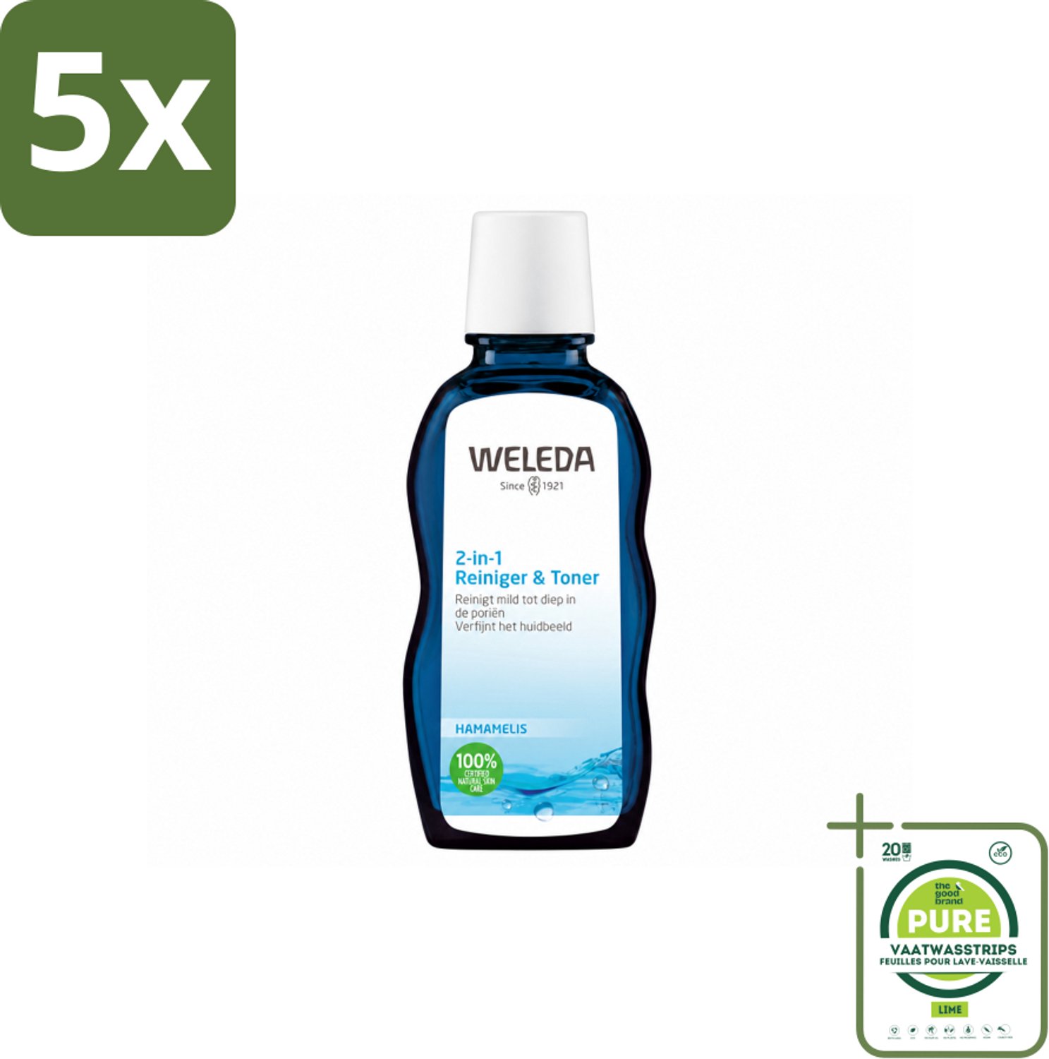 5 x WELEDA - Reiniger & Toner 2‑in‑1 - 100 ml - Grootverpakking - Vaatwasstrips - Gezichtsverzorging - Reinigen - Tonen - Natuurlijke Reiniger - Huidverzorging