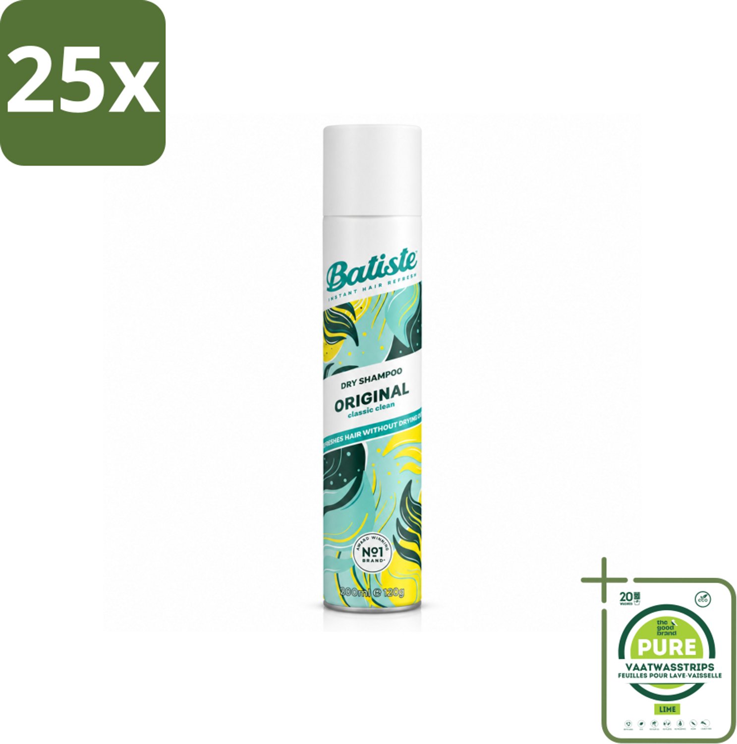 25 x Batiste - Original - Droogshampoo - Klassieke Frisse Geur - Geeft Volume en Textuur - 200ml - Grootverpakking - Vaatwasstrips - Droogshampoo - Haarfris - Haarvolume - Haartype - Haartype