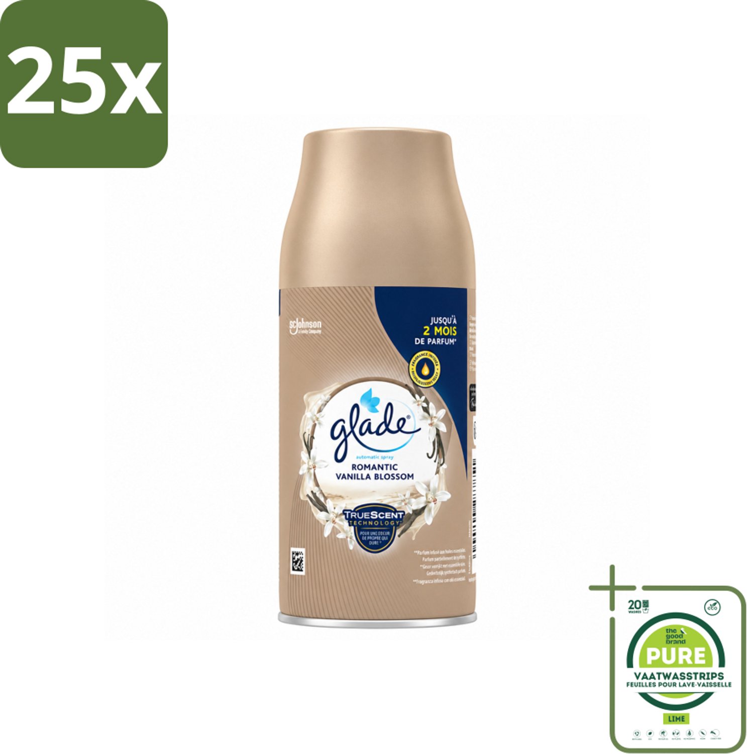25 x Glade - Romantic Vanillebloesem Navulling - 269 ml - Grootverpakking - Vaatwasstrips - Romantische Geur - Vanille - Bloesem - Geurverspreiding - Essentiële Oliën