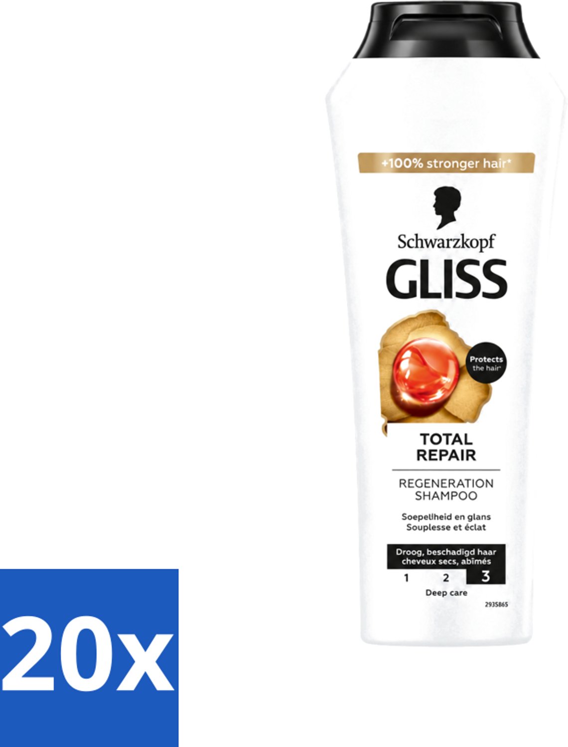 20 x Gliss - Shampoo - Total Repair - Voor Intensief Haarherstel - 250 ml - Voordeelverpakking - 20 stuks