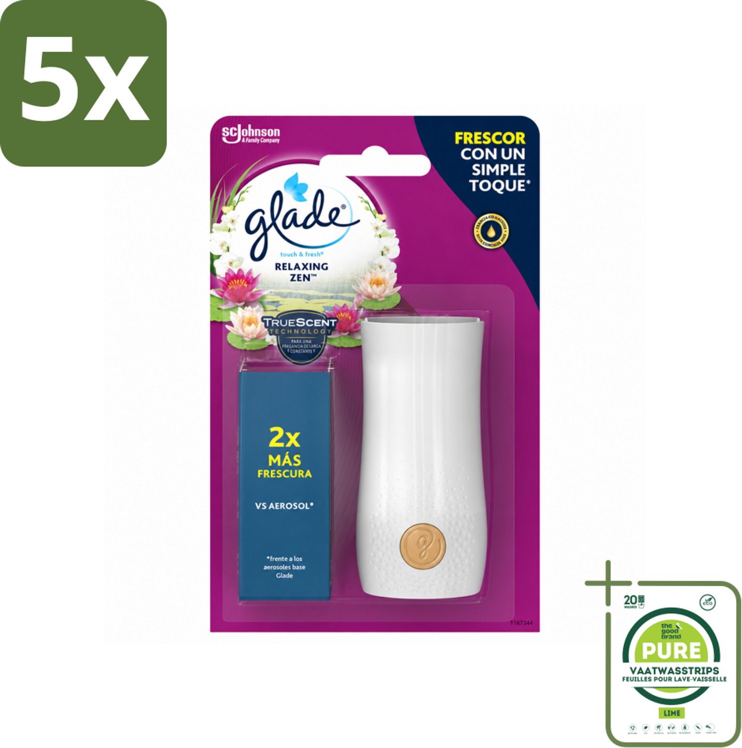 5 x Glade - Touch & Fresh - Relaxing Zen - 10 ml - Grootverpakking - Vaatwasstrips - Ontspanning - Frisse Geur - Rust - Harmonie - Geurhouders