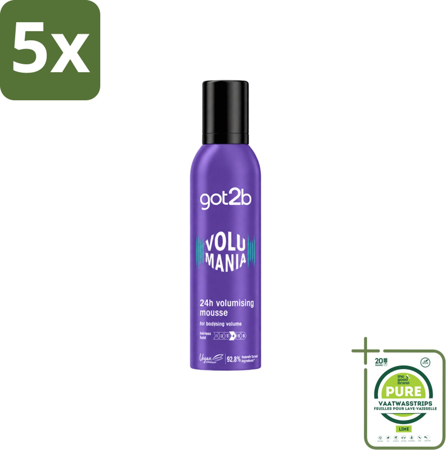 5 x Got2B - Volumemousse - Volumania 24H - 250 ml - Grootverpakking - Vaatwasstrips - Haar Volume - Haarkleur - Haarkleuring - Haarkleuring - Haarkleur