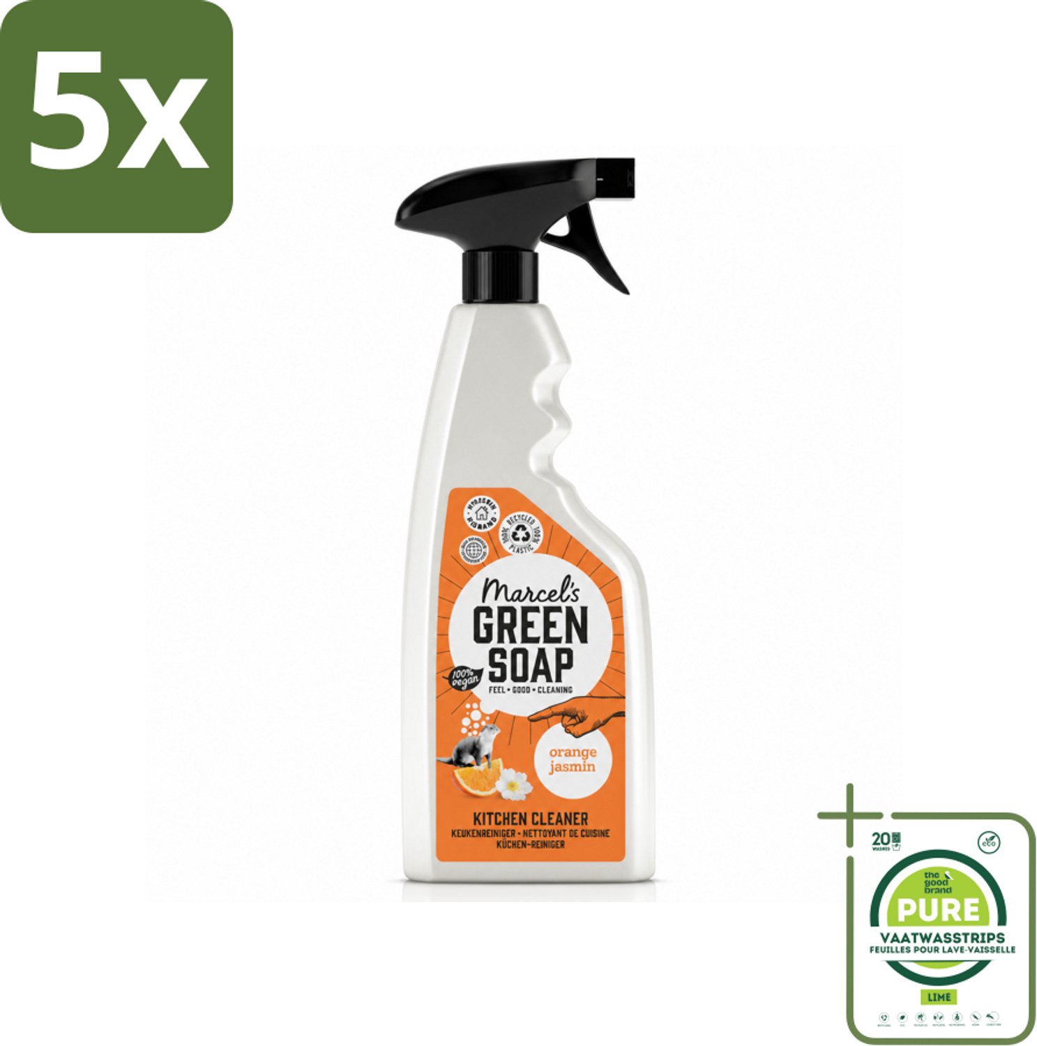 5 x Marcel's Green Soap - Keukenreiniger - Sinaasappel & Jasmijn - Tegen vet & vuil - 500 ml - Grootverpakking - Vaatwasstrips - Keukenreiniger - Vet Verwijderen - Natuurlijke Reiniger - Keuken Schoonmaken - Frisse Geur