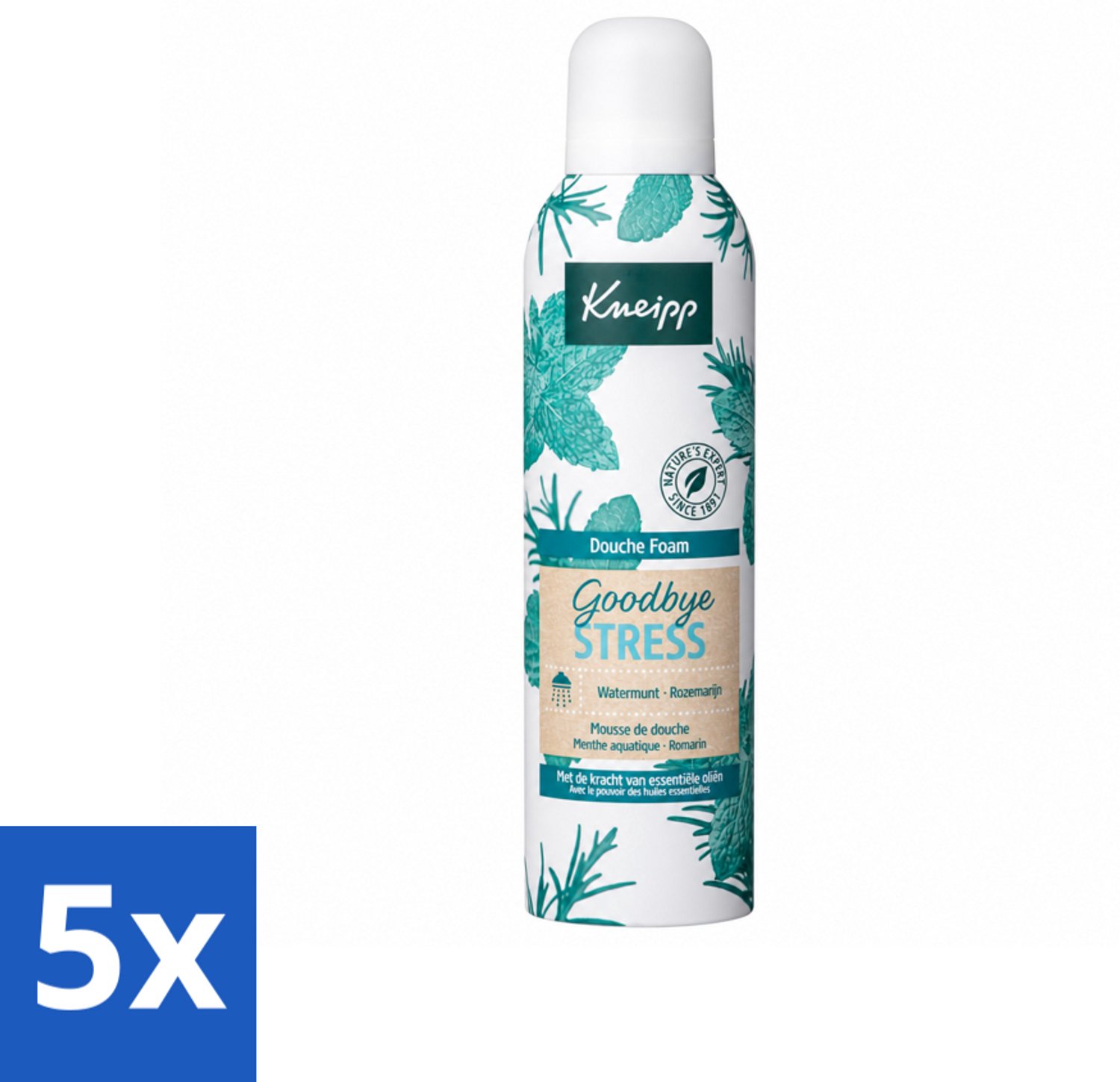 5 x Kneipp - Douche schuim - Goodbye Stress - Watermunt & Rozemarijn - 200 ml - Voordeelverpakking - 5 stuks